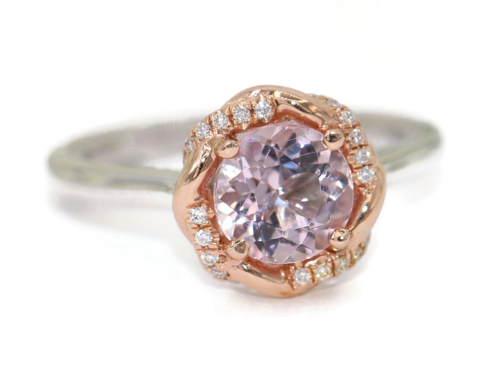 Intertwined Rope Diamond Halo Morganite Ring