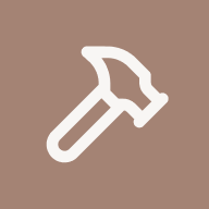 Outline of a hammer on a brown background.