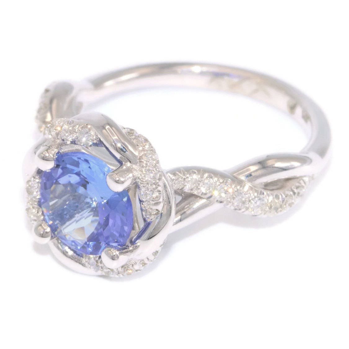 Rope Diamond Halo 1 ct Natural Tanzanite Engagement Ring
