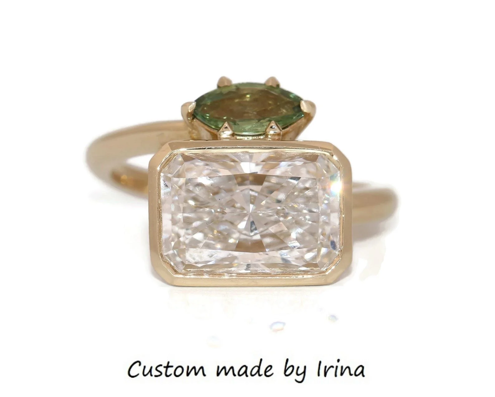 3 ct IGI Certified Radiant Lab Diamond + Marquise Sapphire Bypass Toi et Moi Engagement Ring