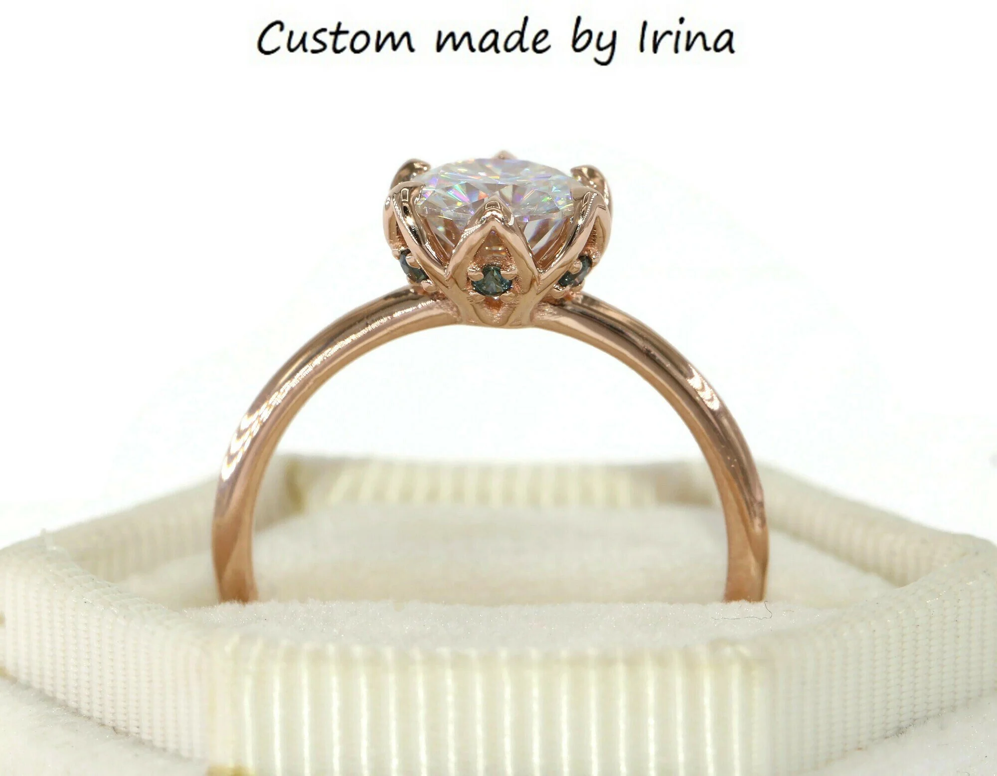 IGI Certified 1.5 ct Lab Diamond Flower Ring: 14k Gold with Hidden Sapphires 14k Solid Gold