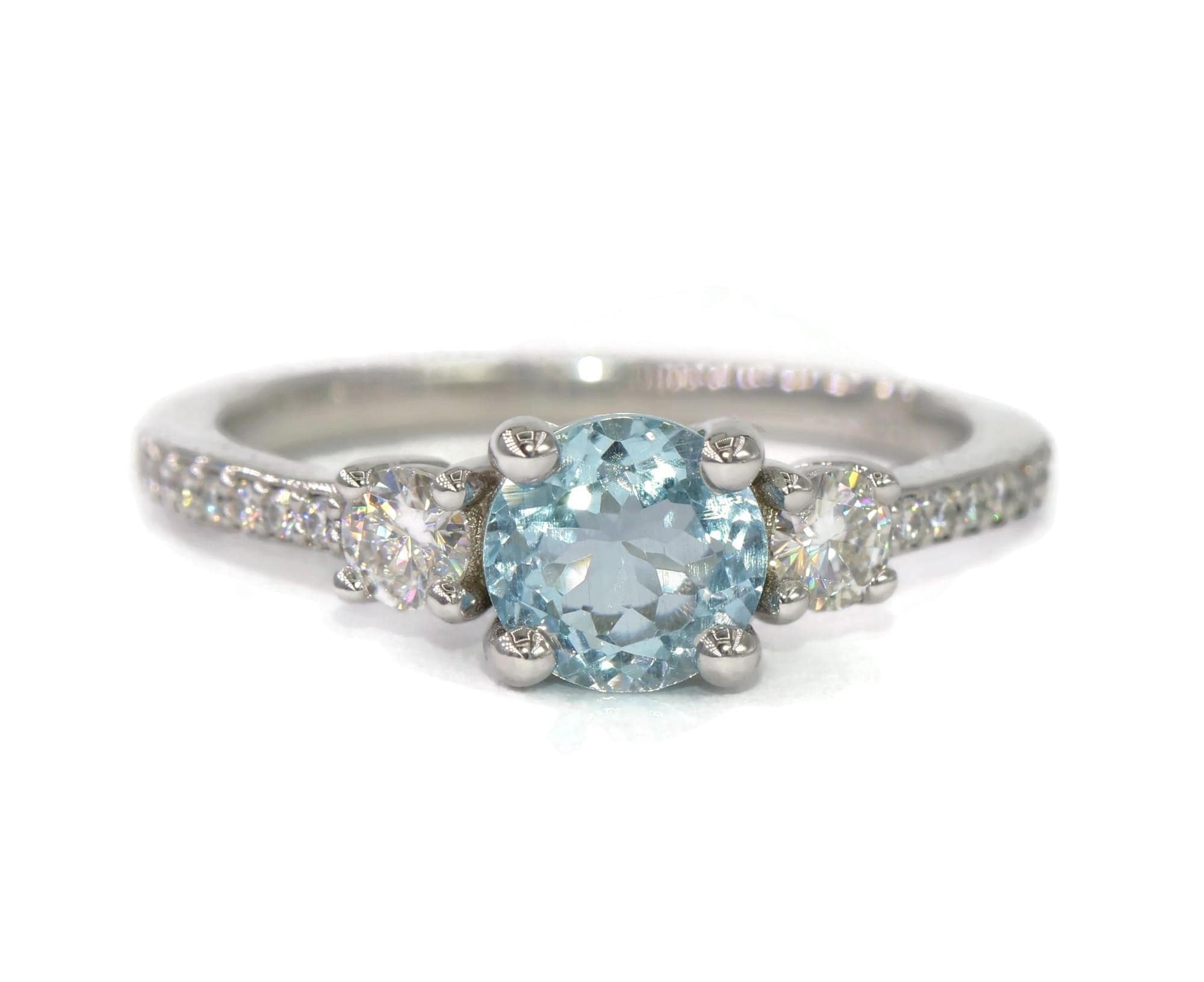 3 Stone Natural Aquamarine Engagement Ring