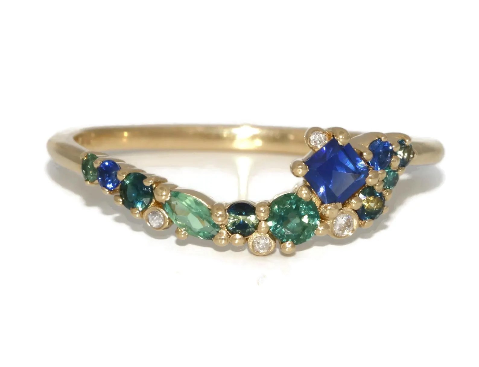 Curved Ombre Cluster Blue Green Natural Gemstones Band