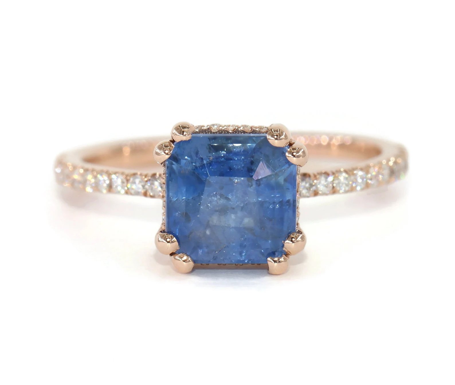 Custom 2.5 ct Natural Sapphire Hidden Diamond Halo Engagement Ring