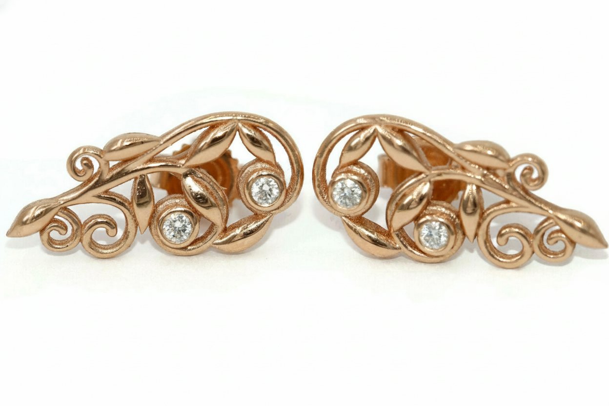 Nature Inspired Vine Leaf Filigree Scroll Lacework Stud Earrings