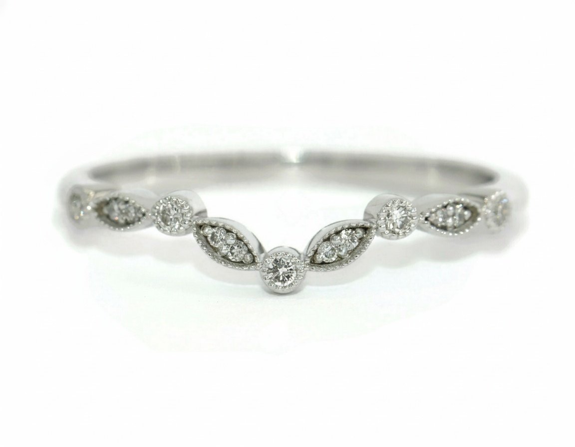 Custom Made Beaded Scalloped Diamond Wedding Band