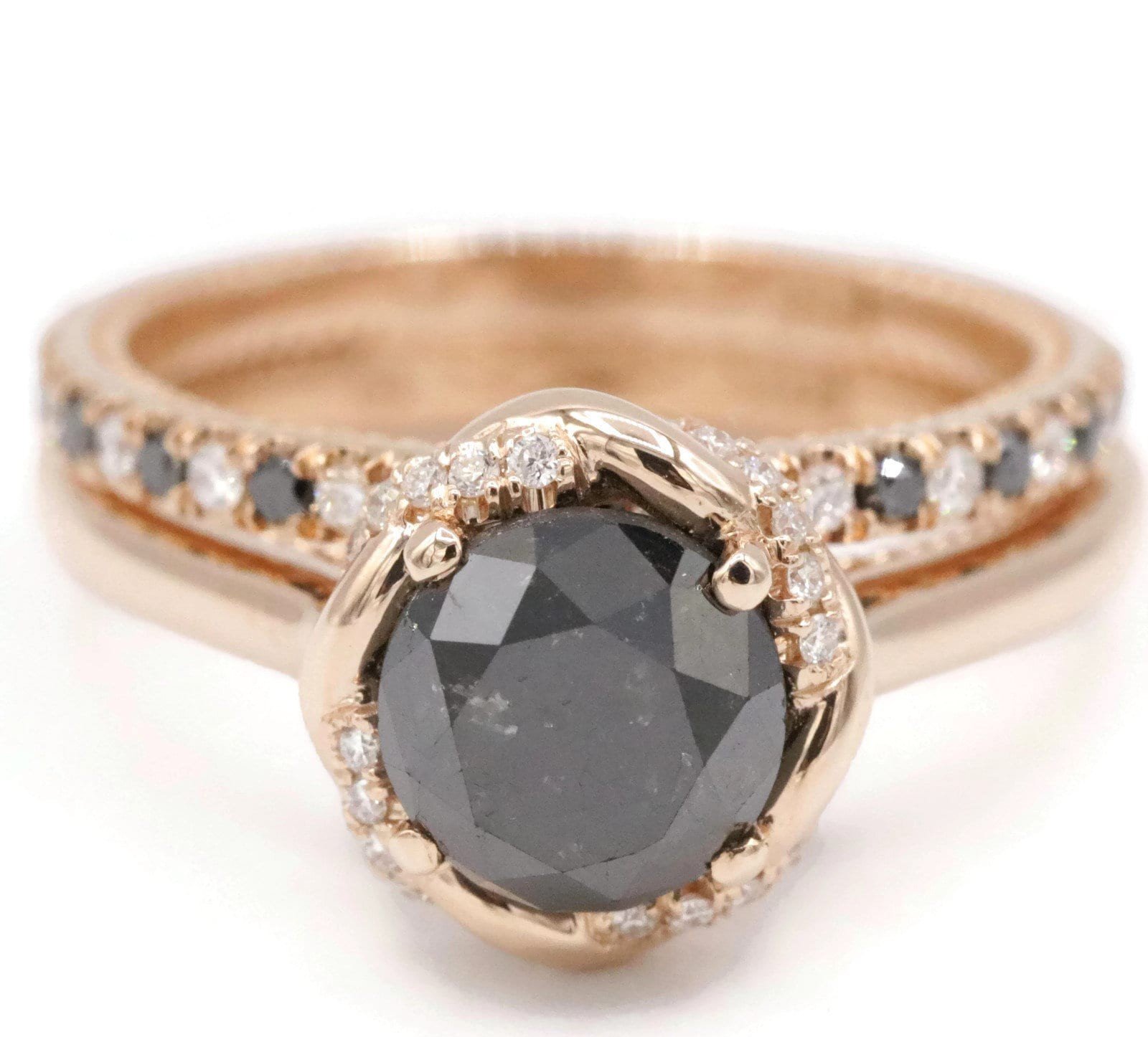 2 ct Black Natural Diamond Infinity Rope Halo Engagement + Wedding Rings Set