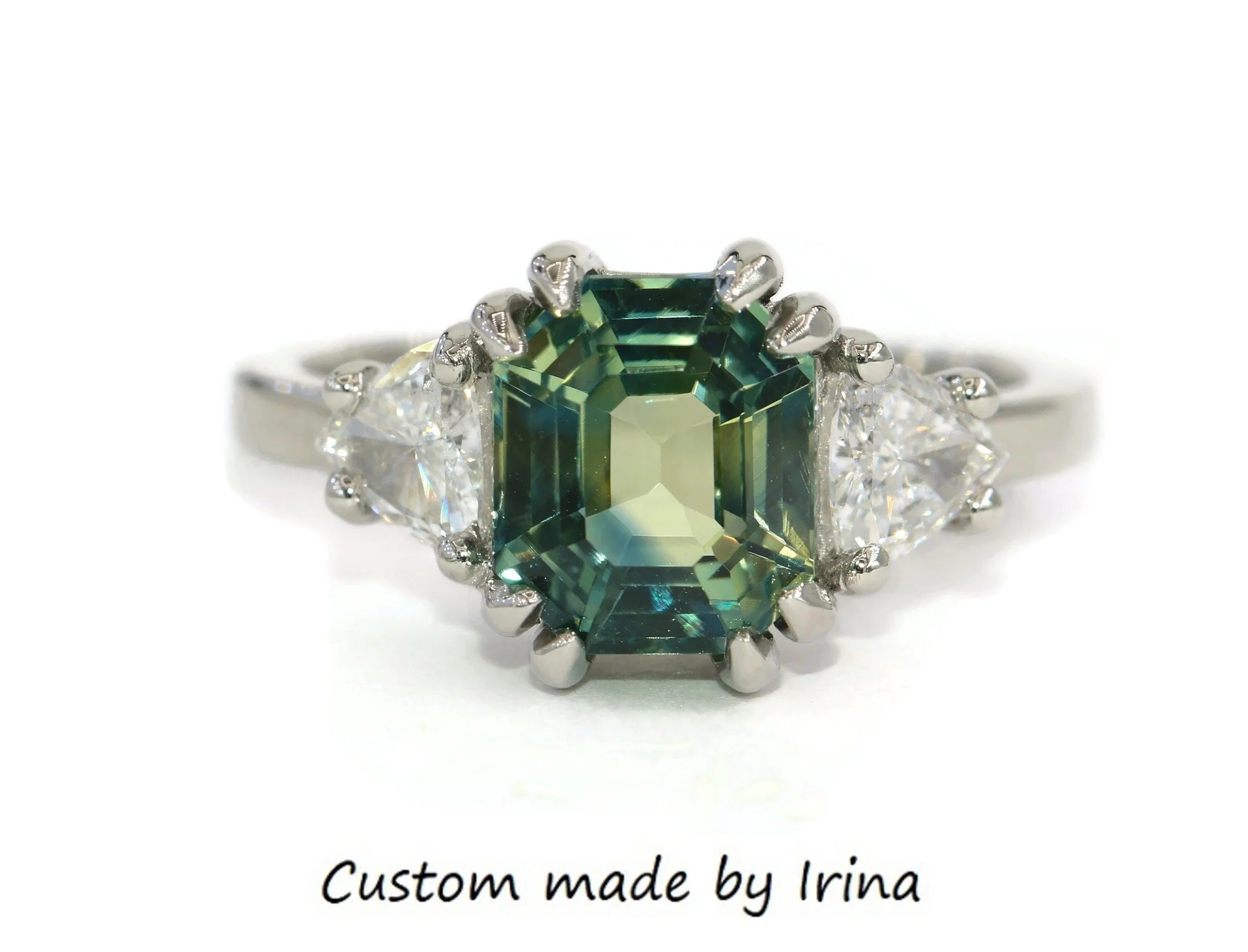 GIA Certified 3.38 ct Unheated Green Blue Sapphire Platinum Diamond Engagement Ring Appraised