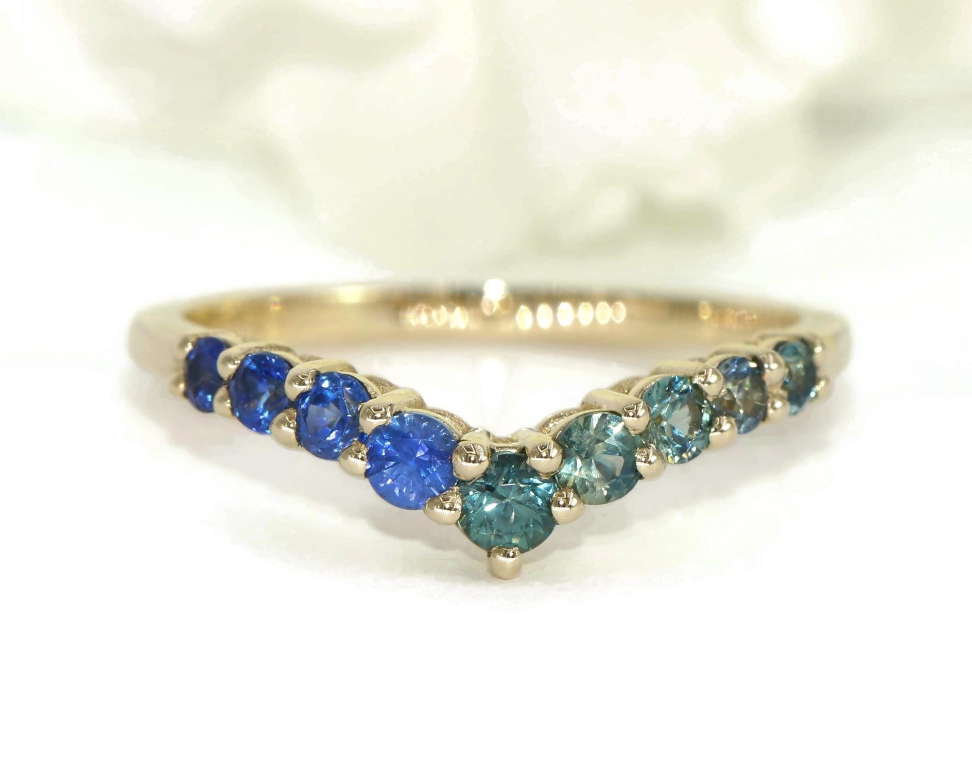 Flair Ombre Blue Green Natural Sapphires Cluster Wedding