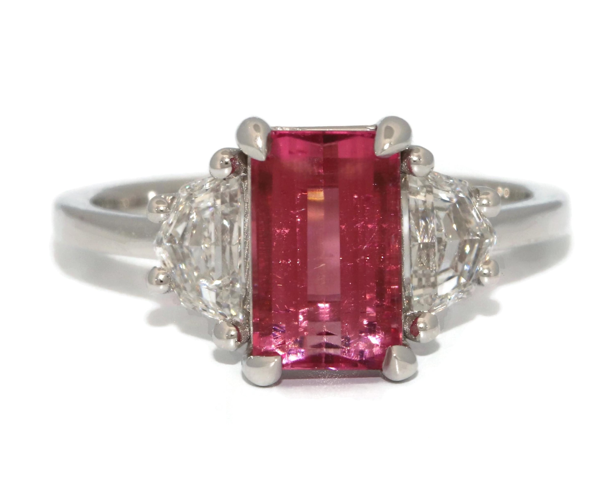Art Deco 3 Stone 2 ct Natural Tourmaline and Diamonds Ring