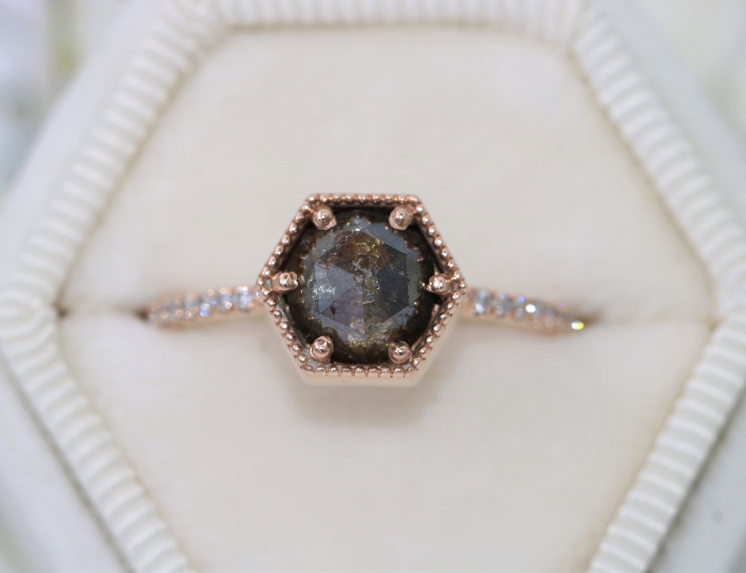 1.5 ct Hexagon Rustic Rose Cut Diamond Ring