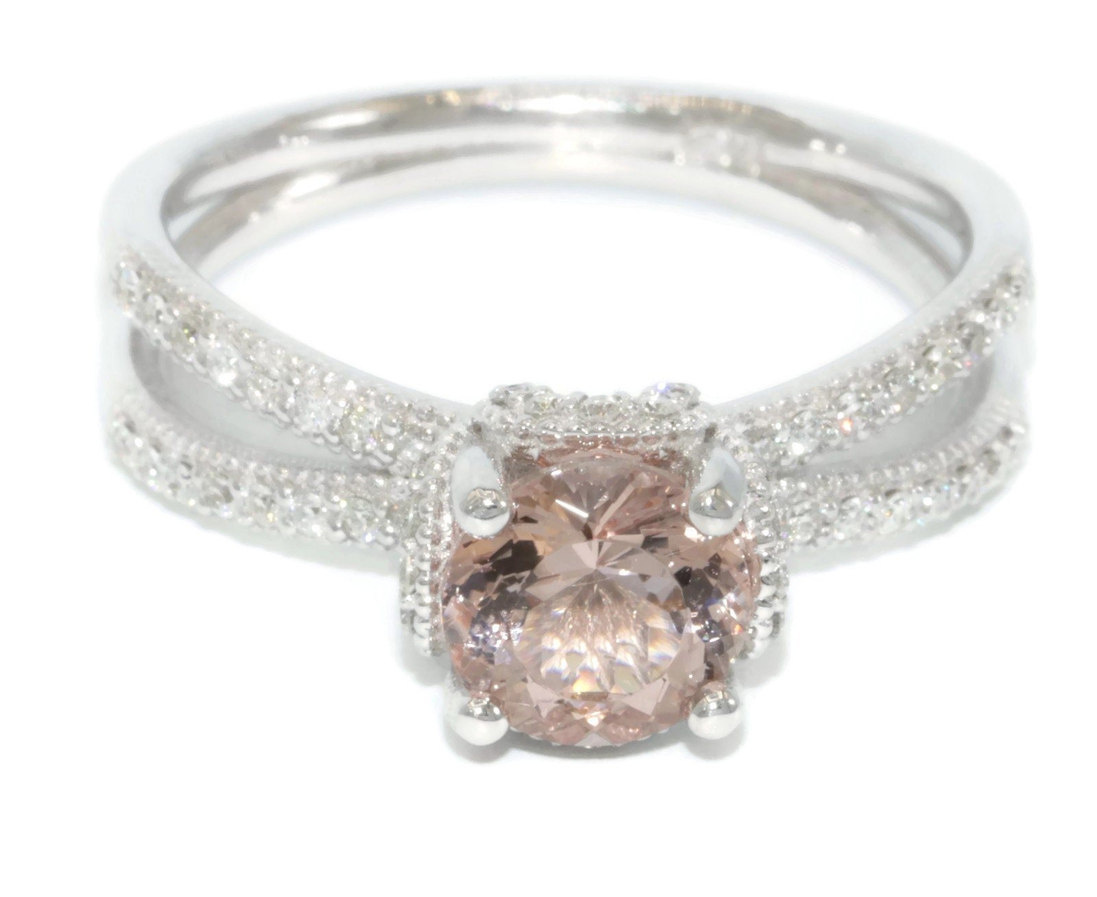 1.2 ct Natural Morganite Split Double Band Engagement Ring