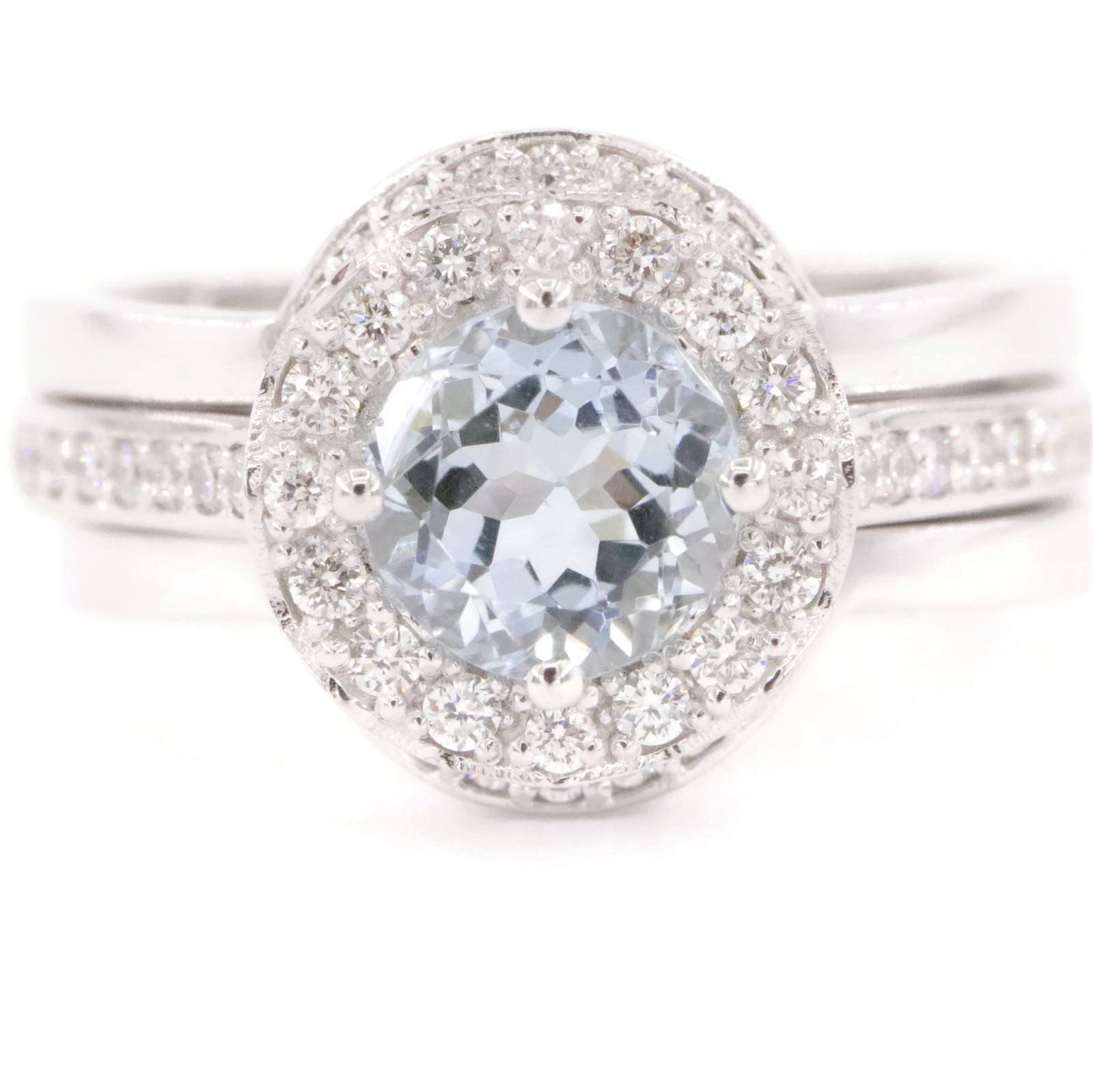 Wave Diamond Halo 1.2 ct Natural Aquamarine Engagement Ring