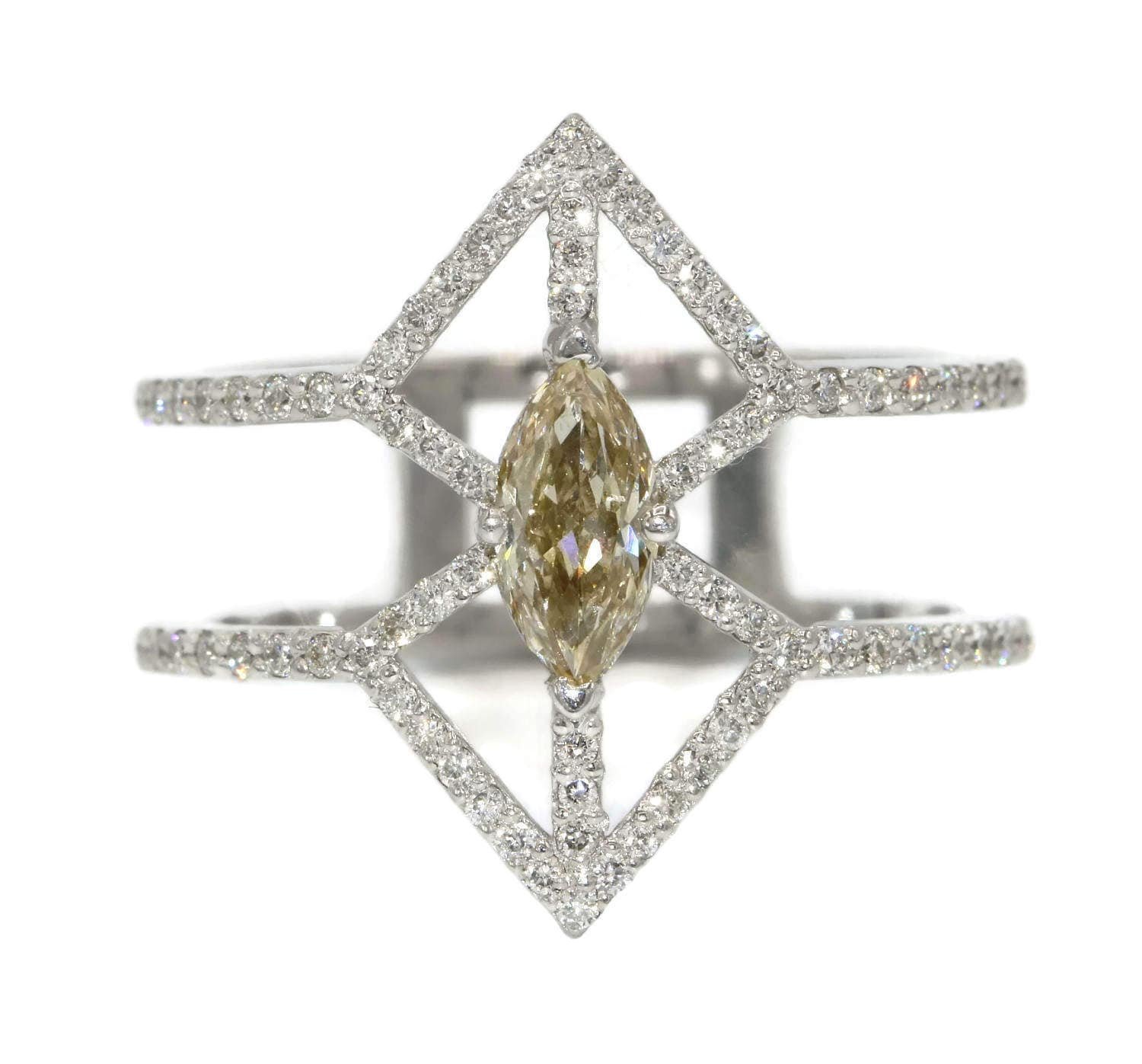 Custom-Made Geometric Natural Diamond Engagement Ring