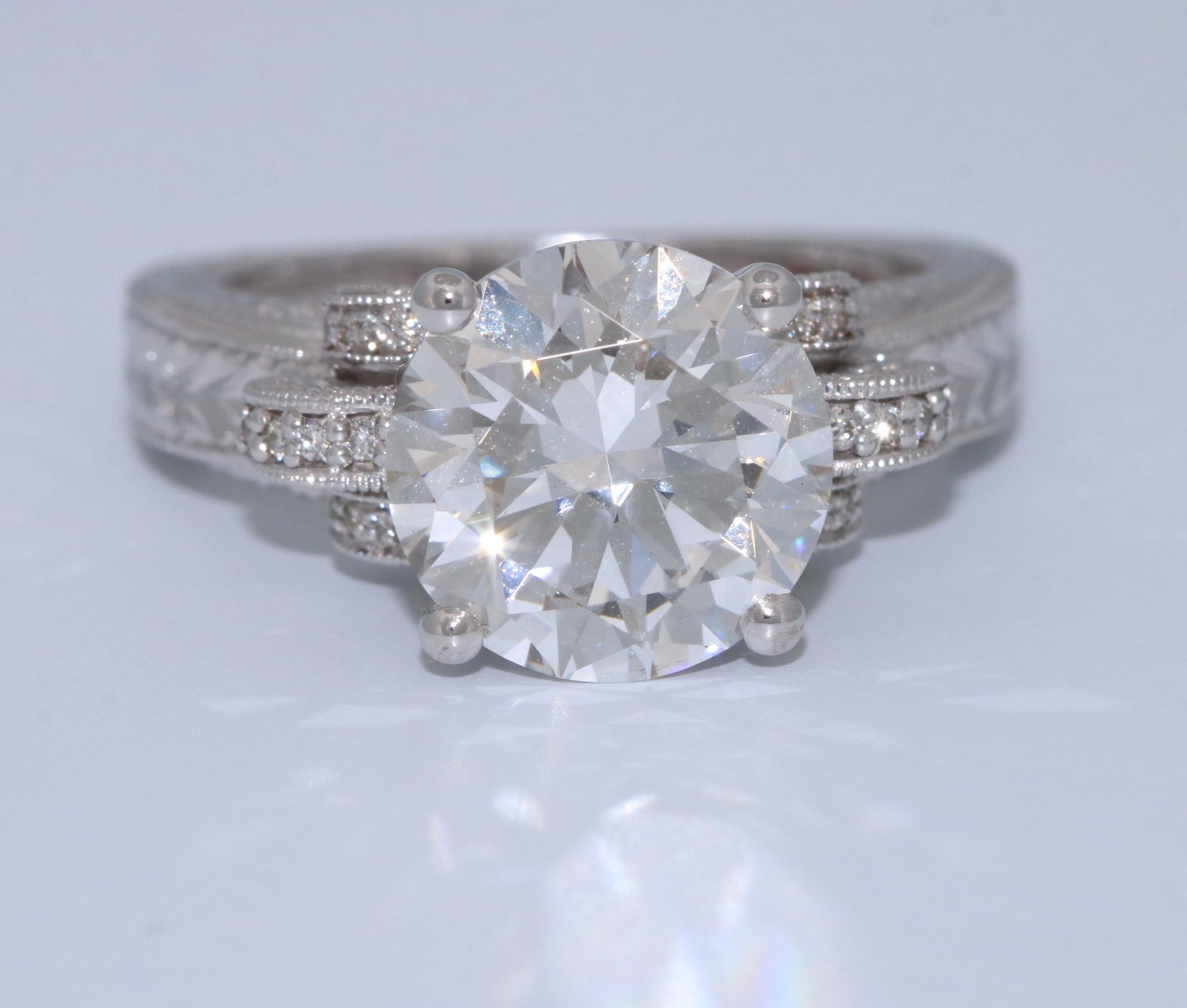 Cathedral 3 ct IGI Certified Lab Diamond Hand Engraved Ring