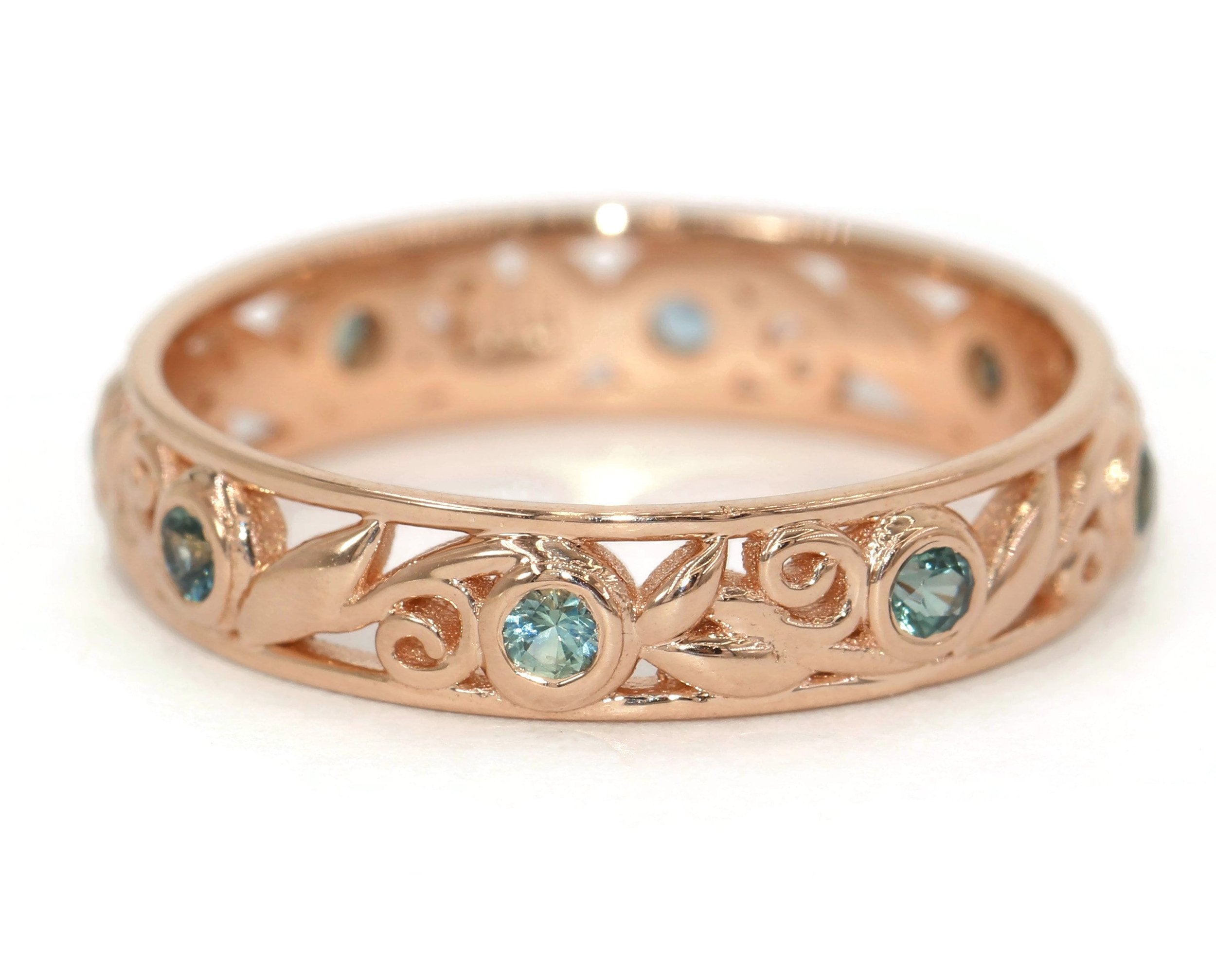 Filigree Leaf Scroll Lacework Wedding Eternity Band