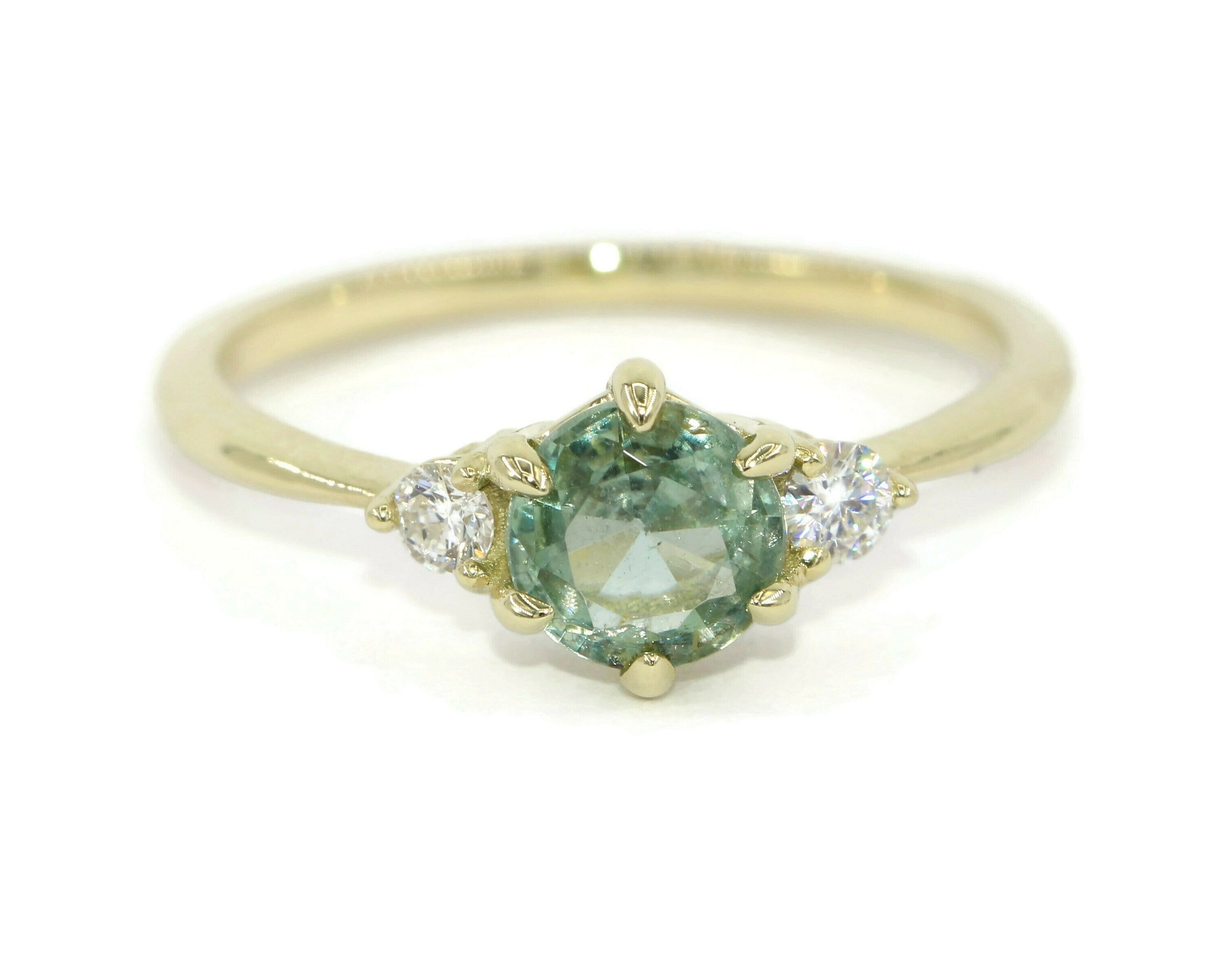 3 Stone 1 carat Teal Natural Sapphire Engagement Ring