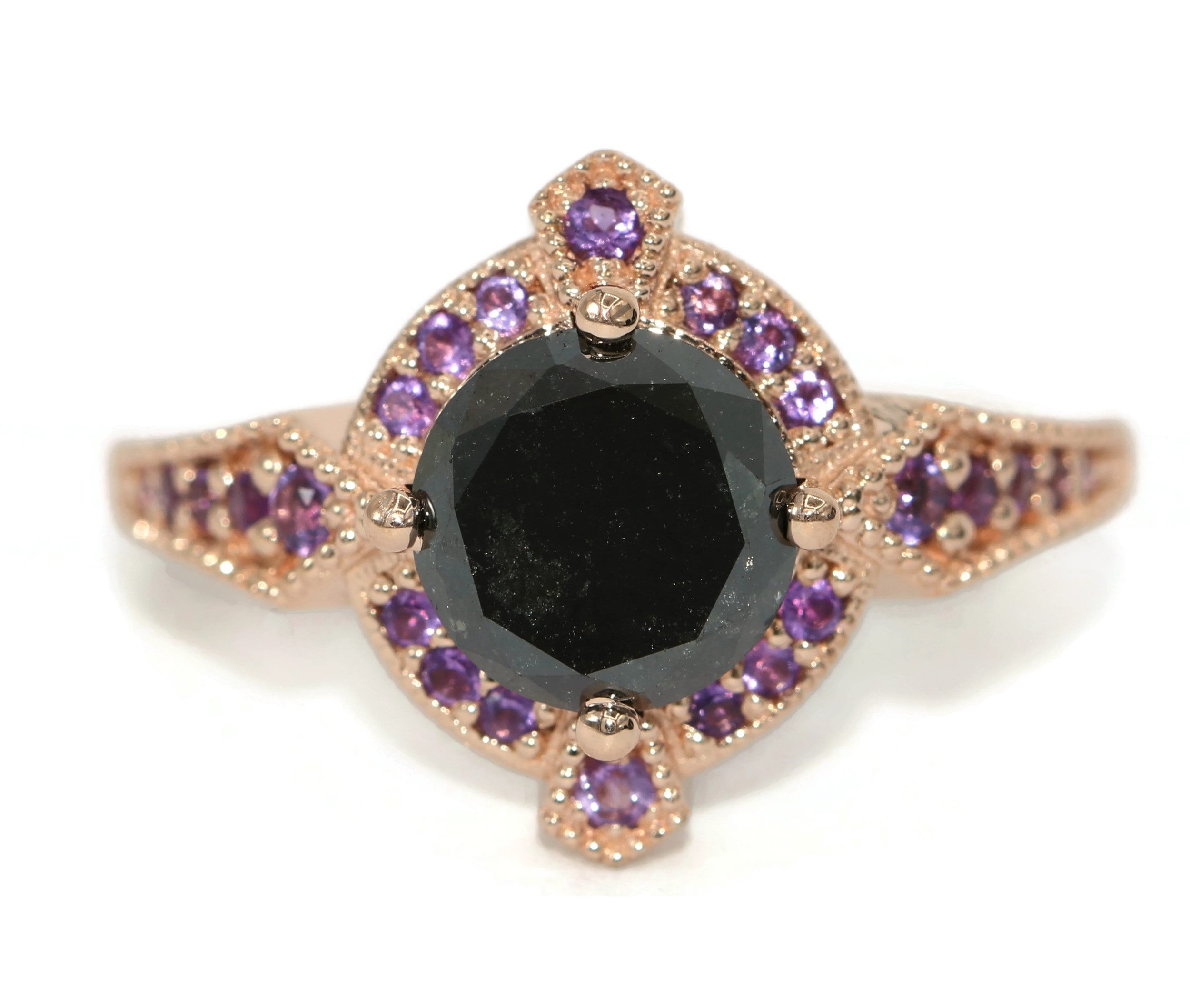 Custom-made Edwardian Inspired 1.5 ct Black Natural Diamond Ring