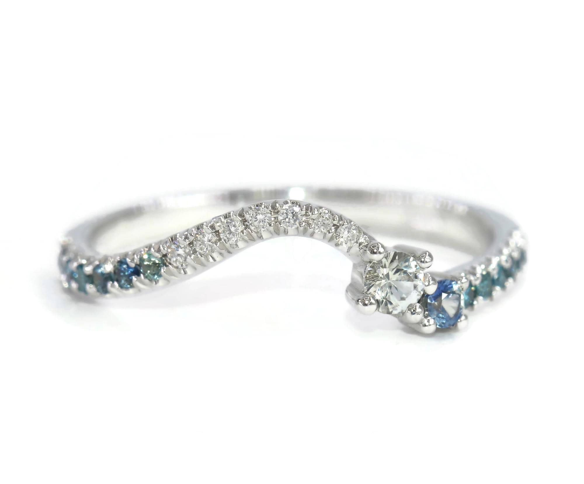Wave Ombre Custom Ring with White + Teal Blue Natural Diamonds