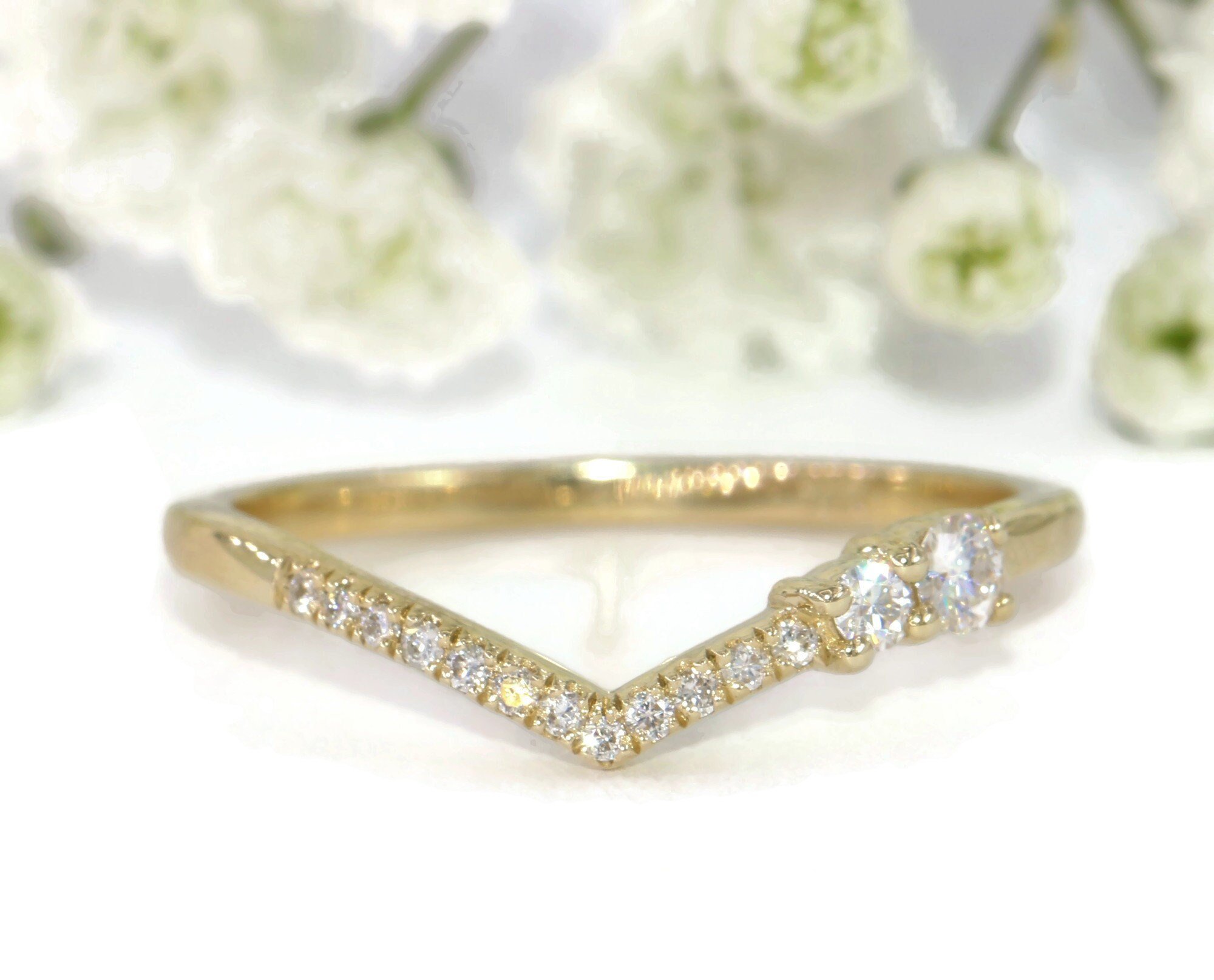 Diamond Cluster Asymmetrical Custom-Made Wedding Ring V Shape
