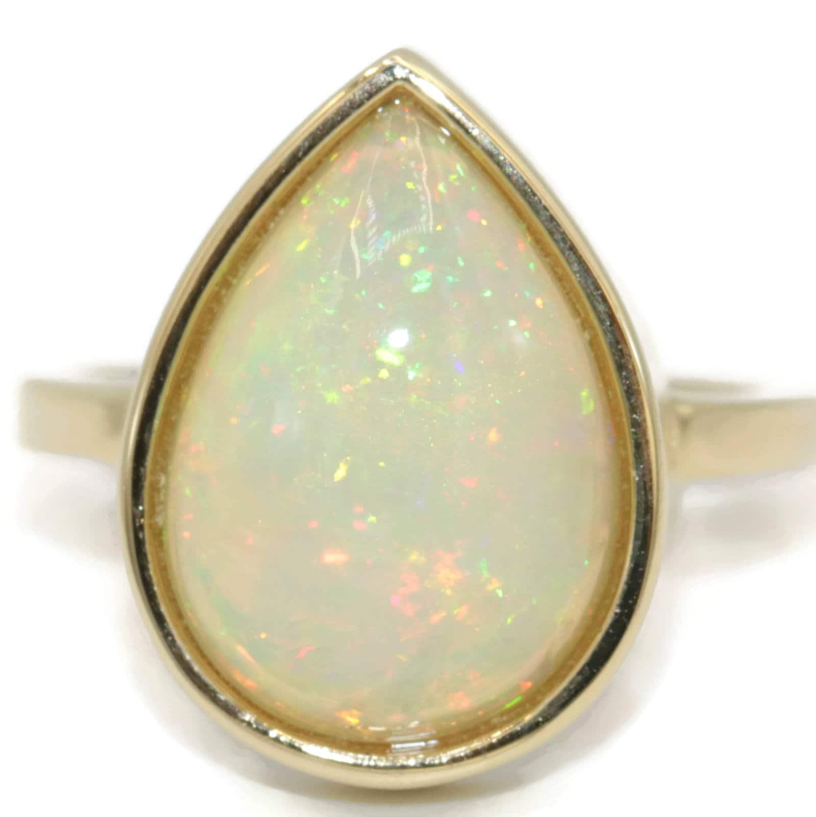 3 ct Teardrop Natural Opal Bezel Set Ring
