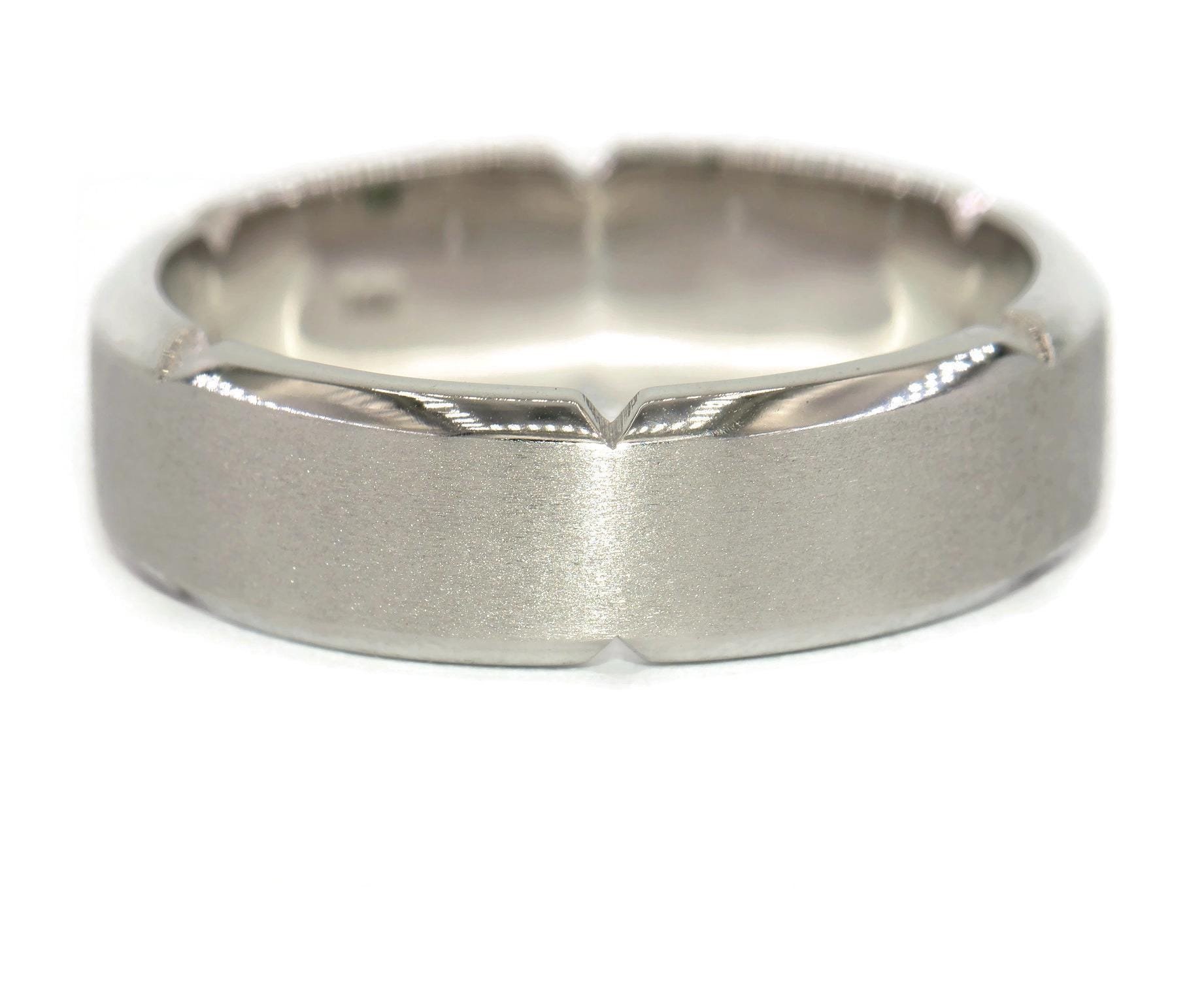Beveled Cut Out Edges Men Wedding Band with Satin Finish 8 mm Wide