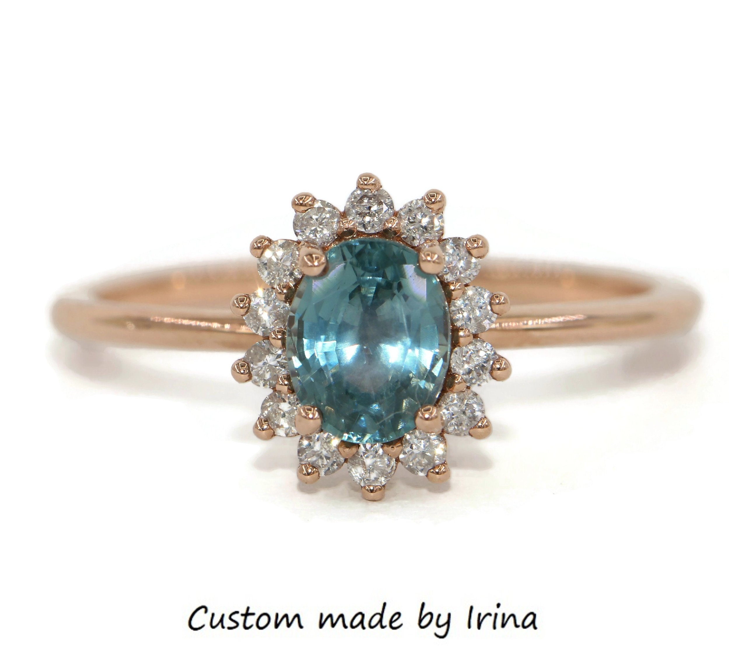 Teal Blue Oval Natural Montana Sapphire Engagement Ring