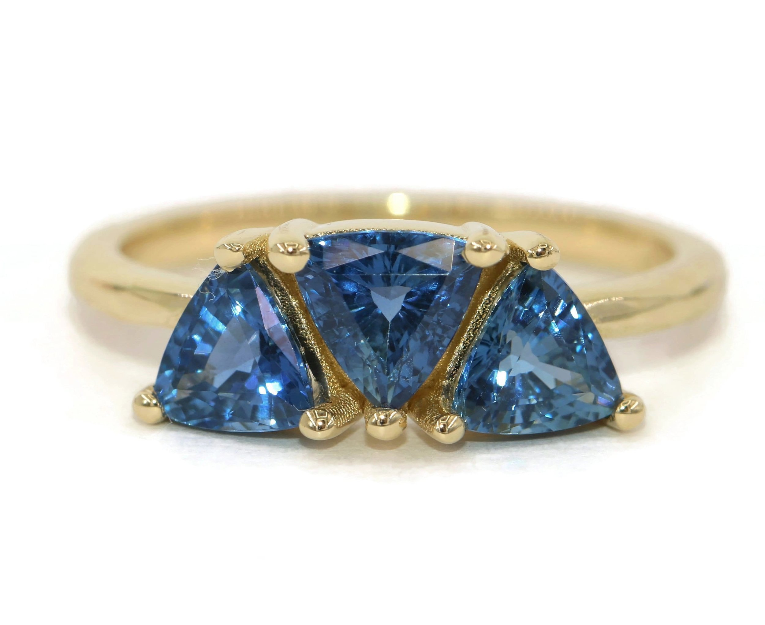 3 stone Blue Trillion Natural Sapphire Cluster Ring