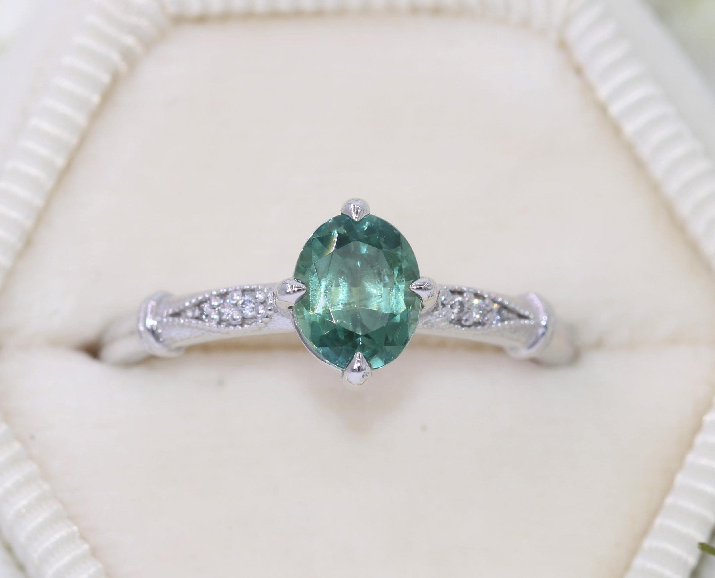 1.3 ct GIA Certified Oval Teal Blue Green Montana Sapphire Ring