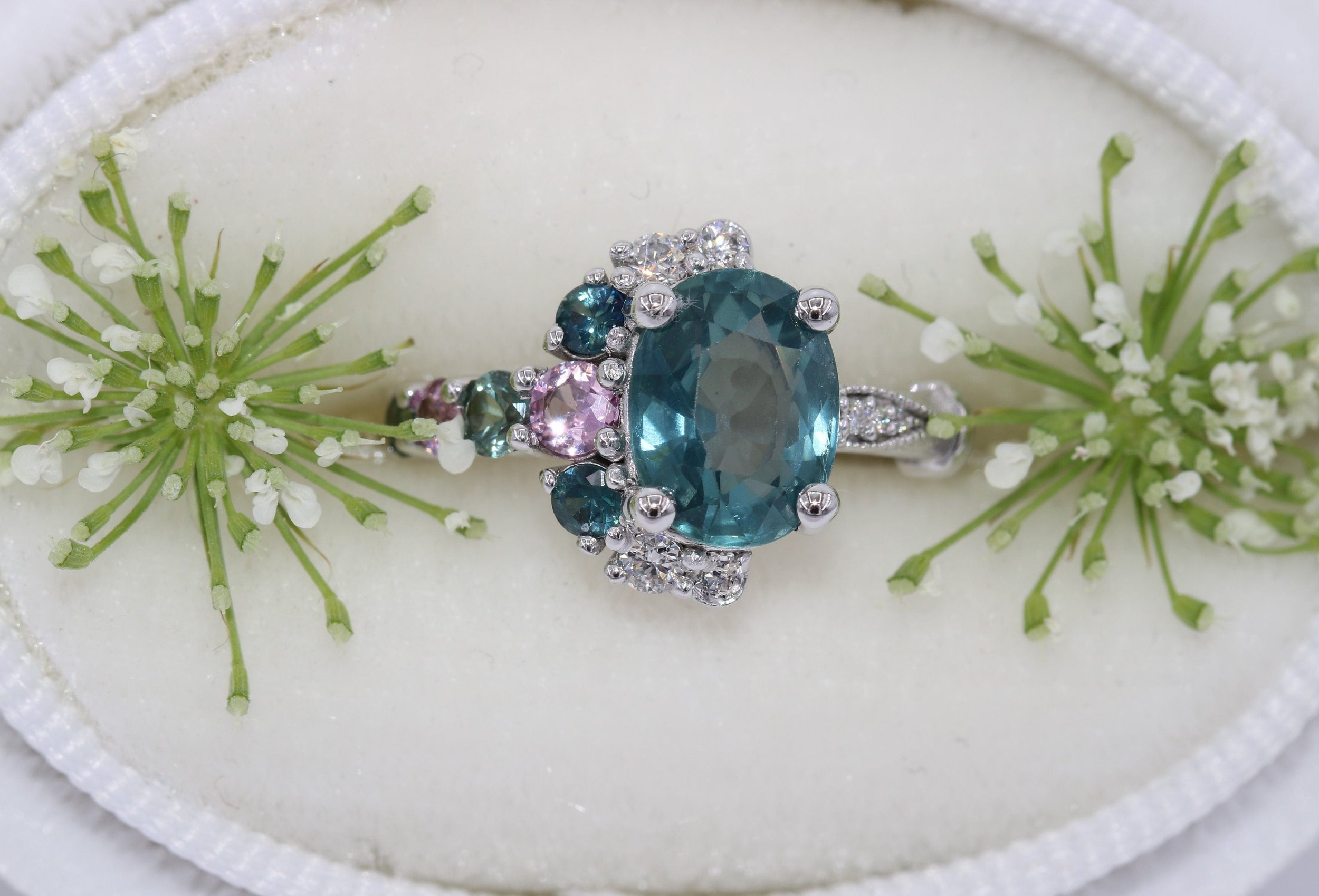 Ombre Crescent Halo Custom Made Engagement Ring Setting ONLY