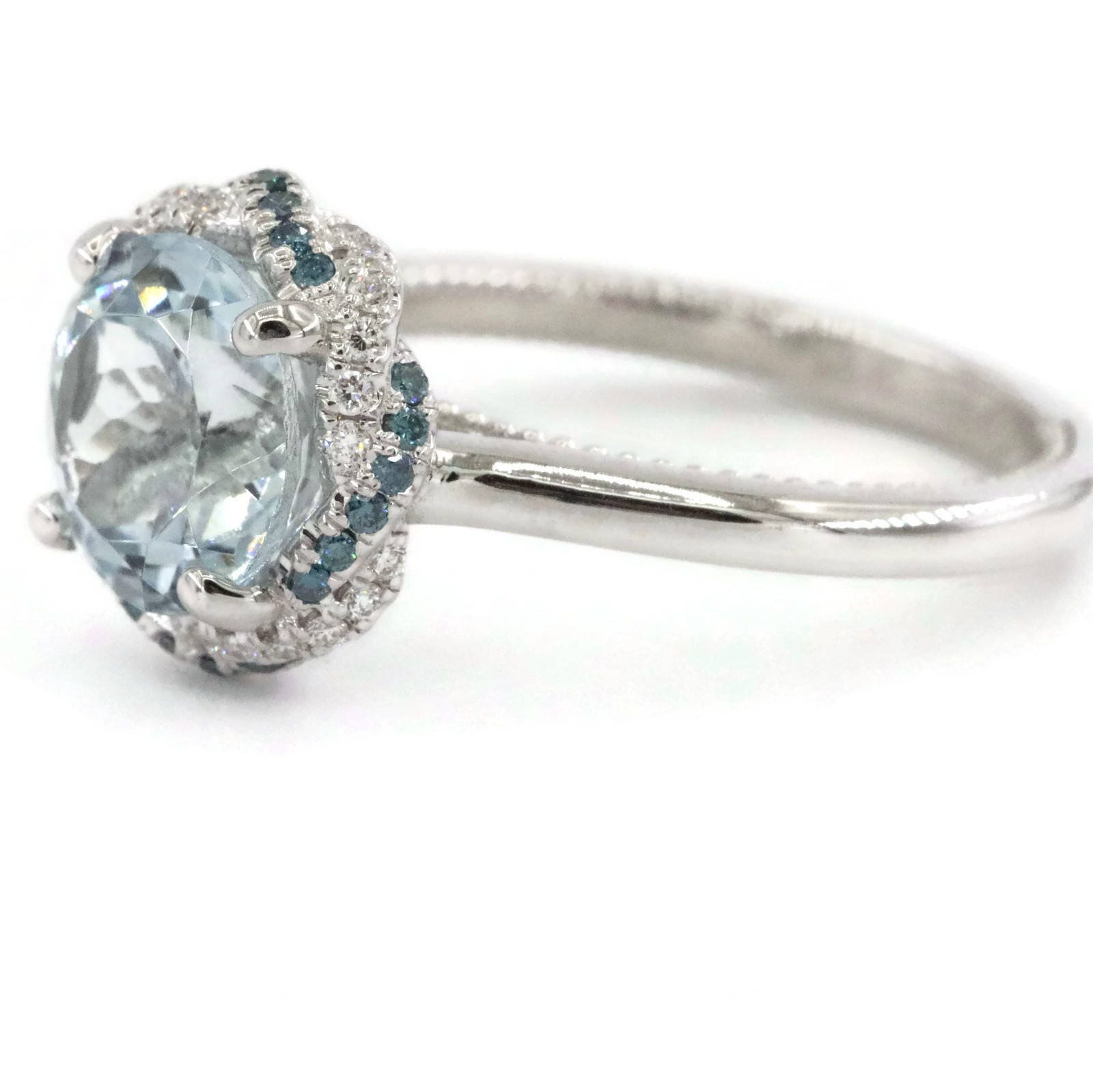3 ct Natural Aquamarine Rope Double Diamond Halo Engagement Ring