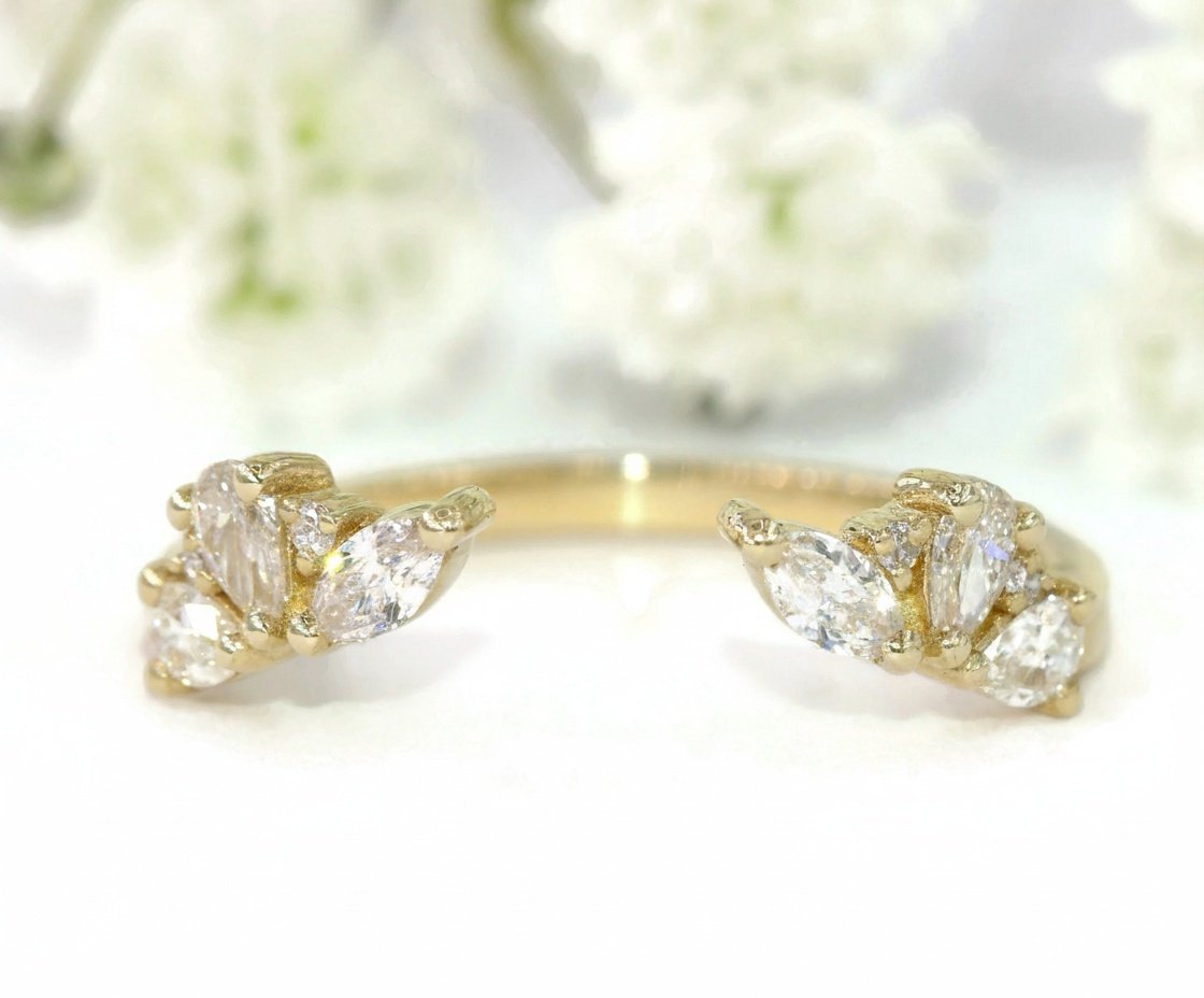 Open Cuff Natural Diamond Cluster Ring Custom Made