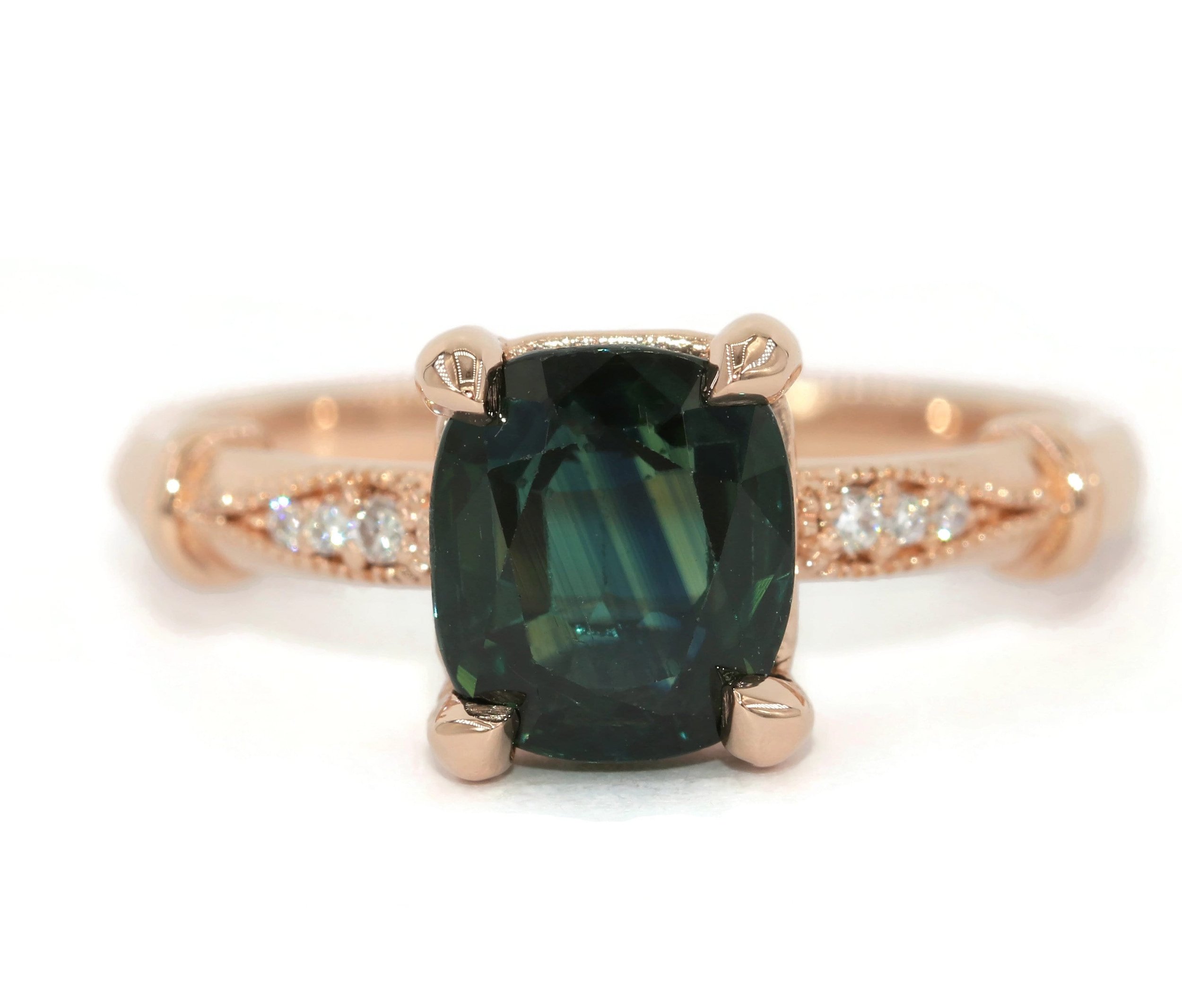 1.5 ct Blue Green Mermaid Sapphire Engagement Ring
