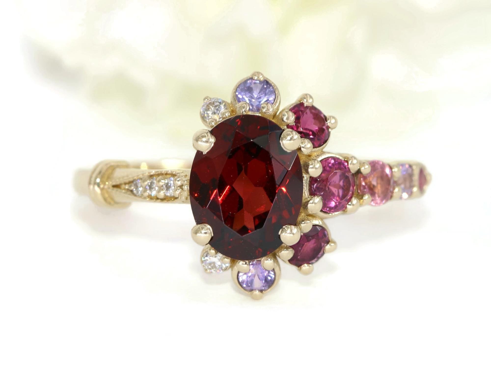 2 ct Ombre Crescent Halo Pink + Violet Cluster Ring