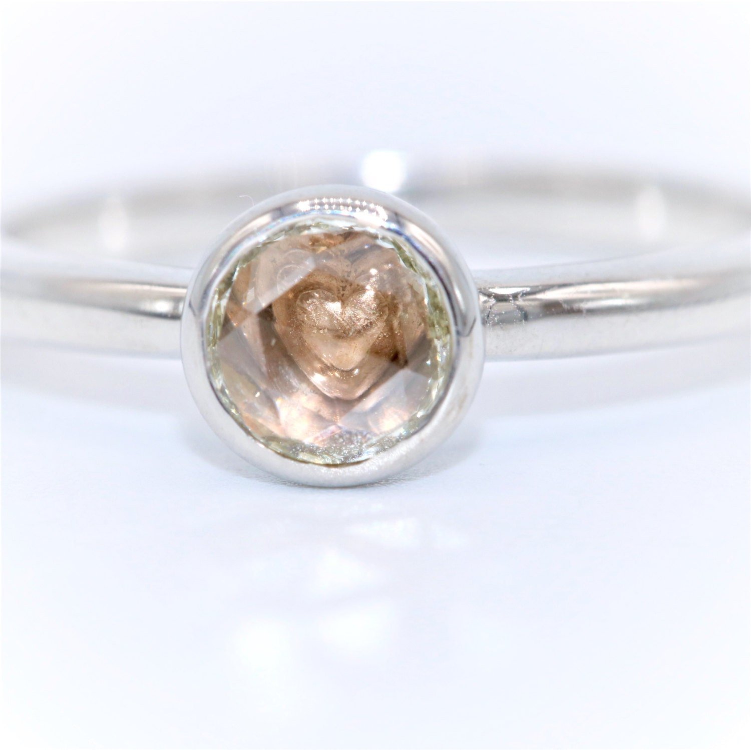 Hidden Heart Dainty Romantic Ring with Rose Cut Lab Diamond