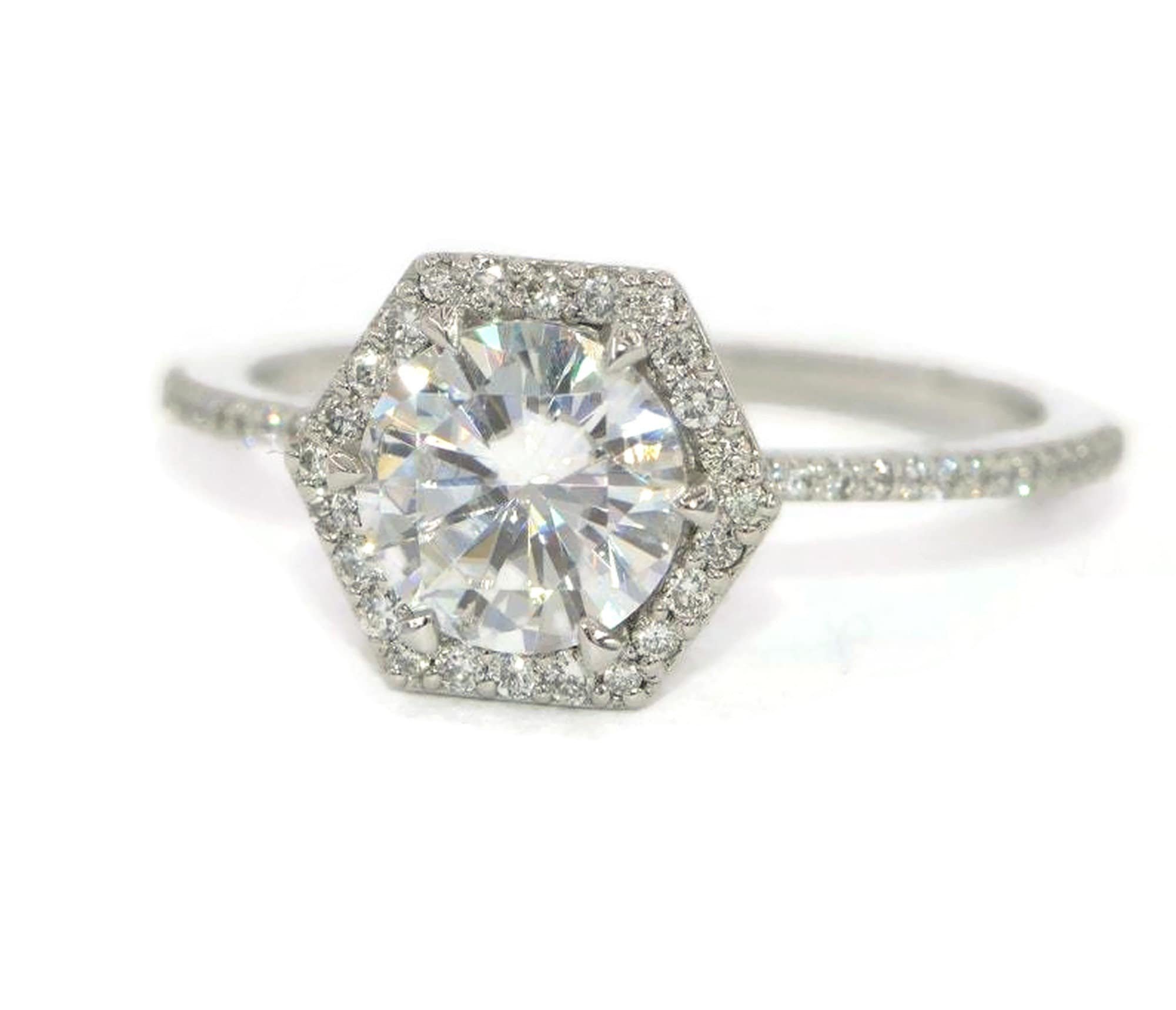 1 ct IGI Certified Lab Diamond Hexagon Halo Engagement Ring