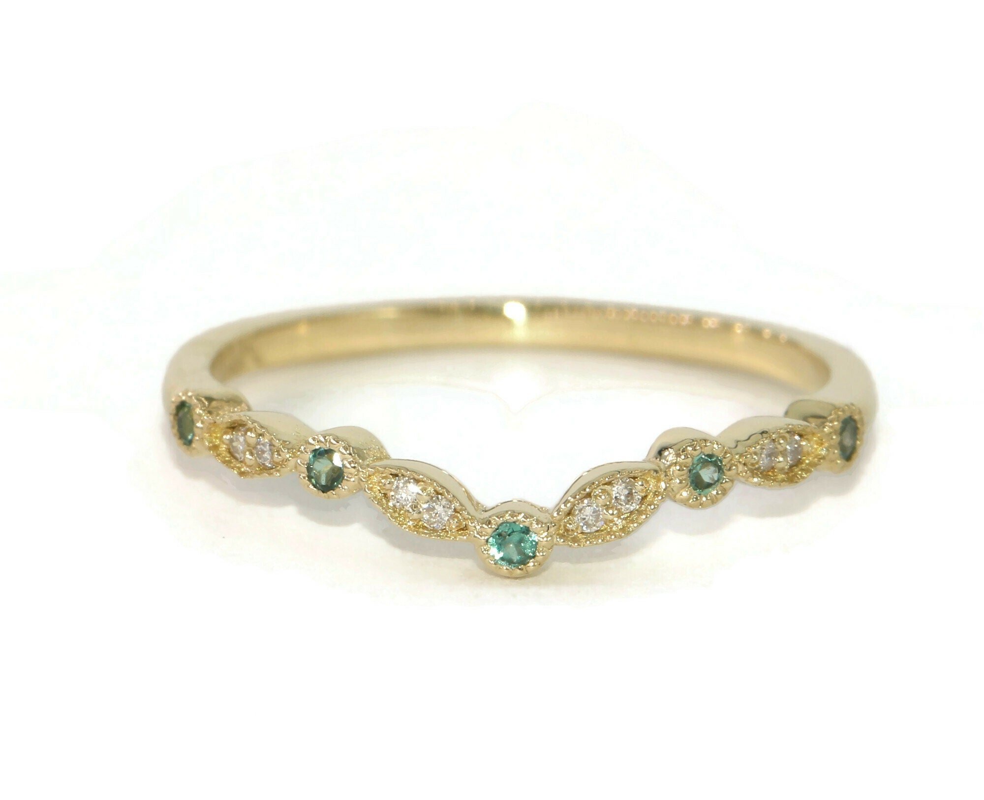 Dainty Beaded Scalloped Natural Diamond and Alexandrite Gemstones