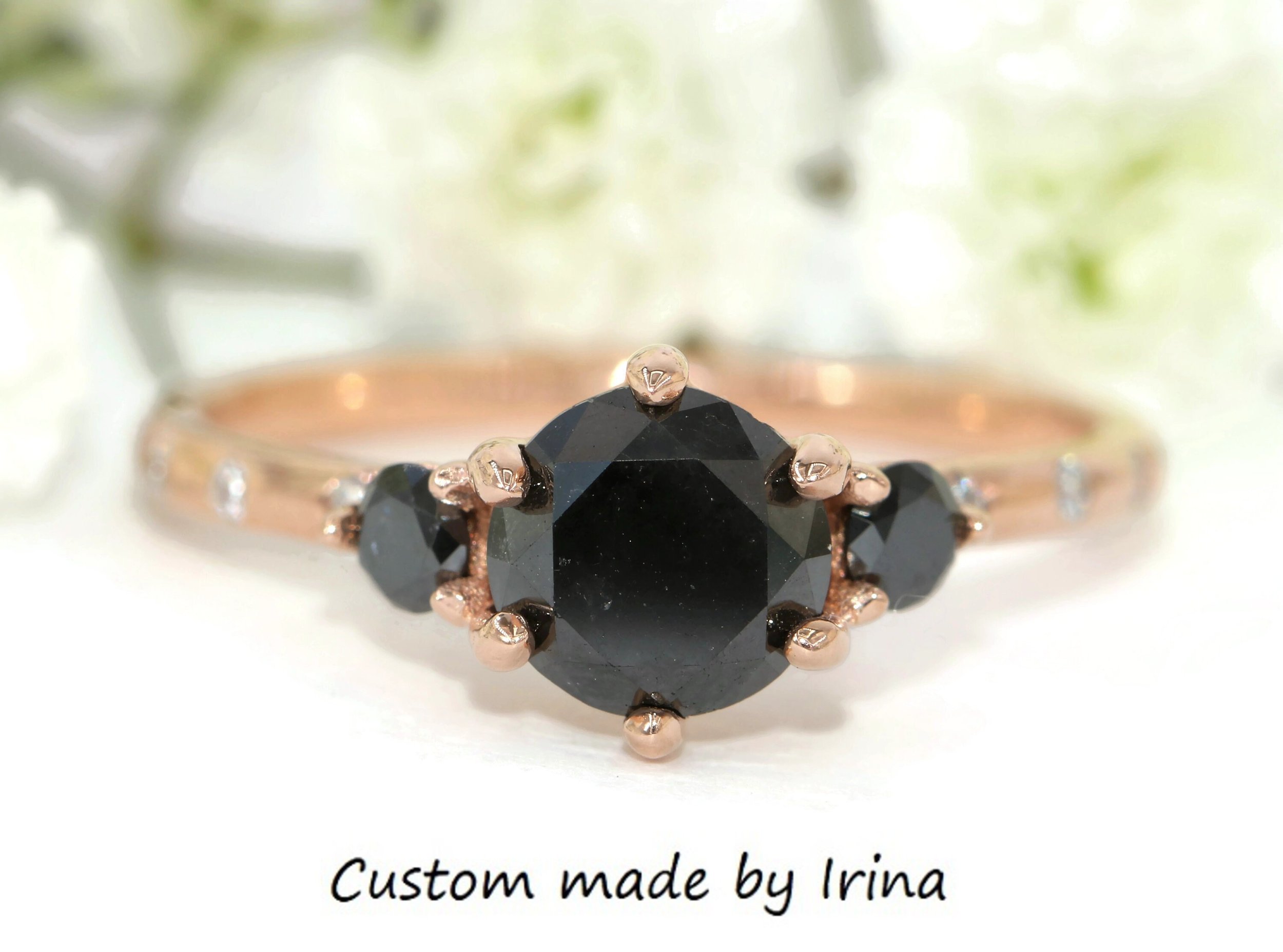 1.5 ct Natural Black Diamond 3 Stone Engagement Ring