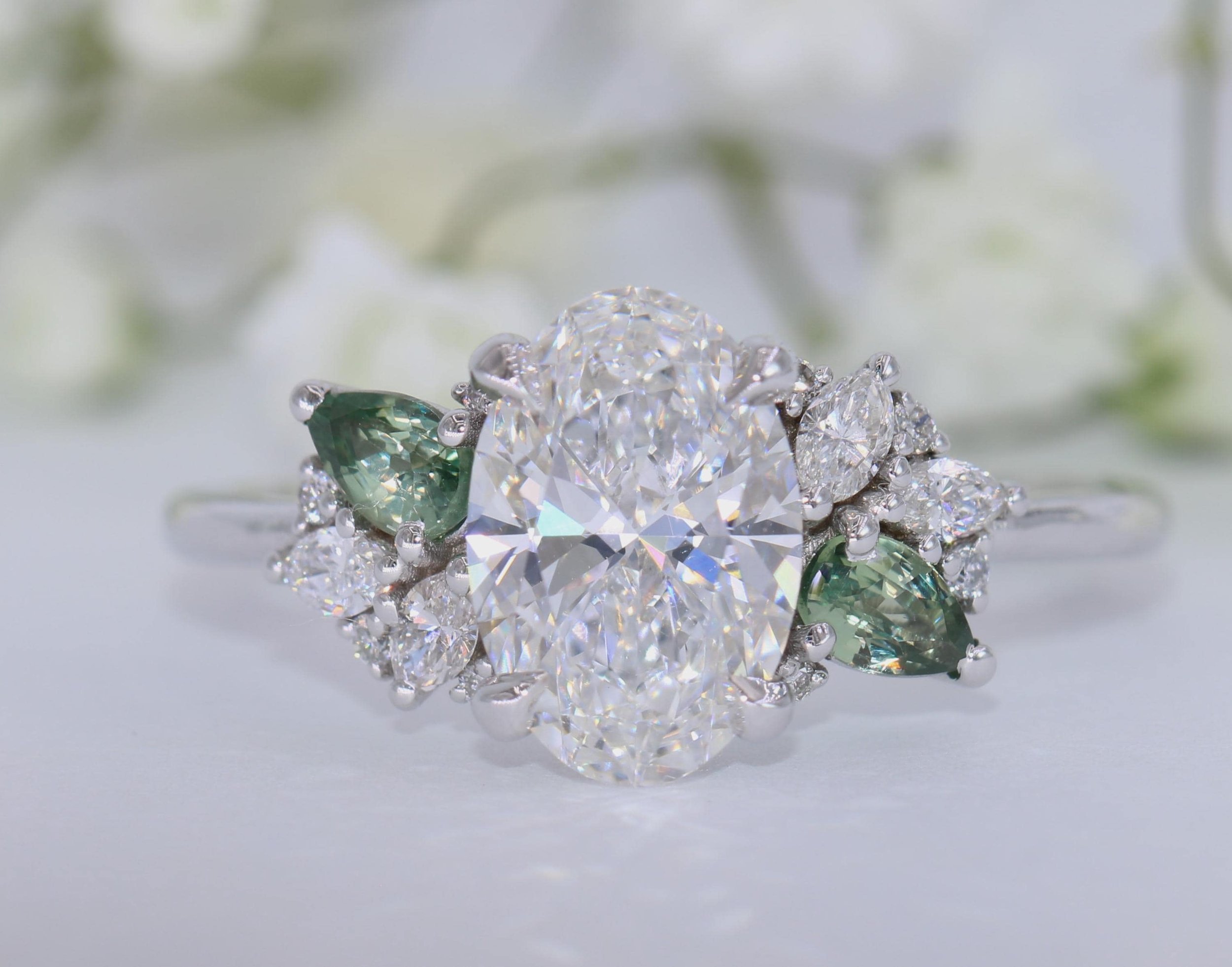 2 ct IGI Certified Oval Lab Diamond Cluster Engagement Ring