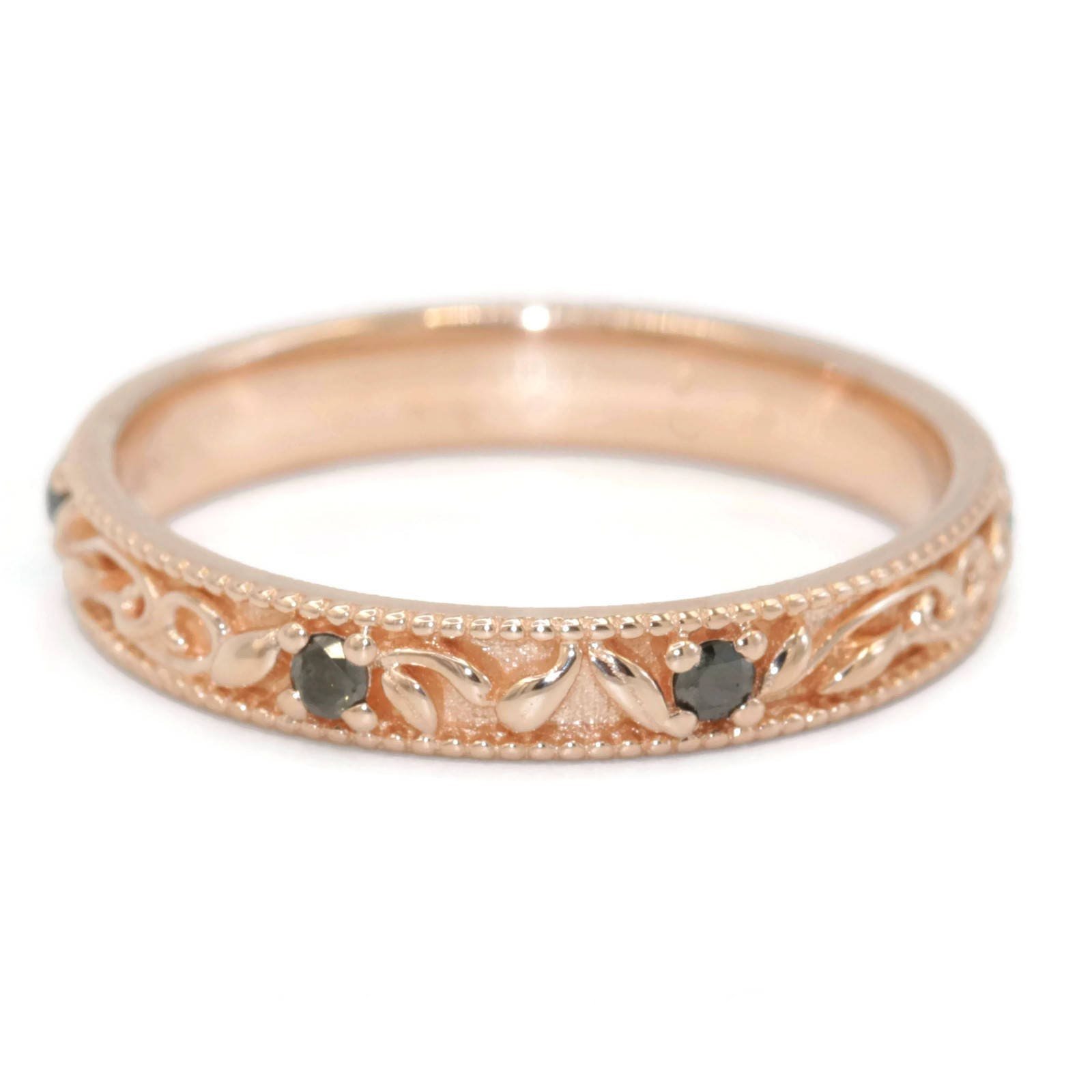 3 mm Wide Paisley Vine Leaf Pattern Black Diamond Wedding Eternity Band