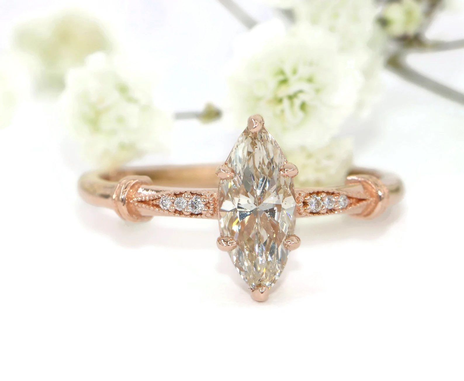 Marquise Natural Diamond Edwardian Inspired Engagement Ring
