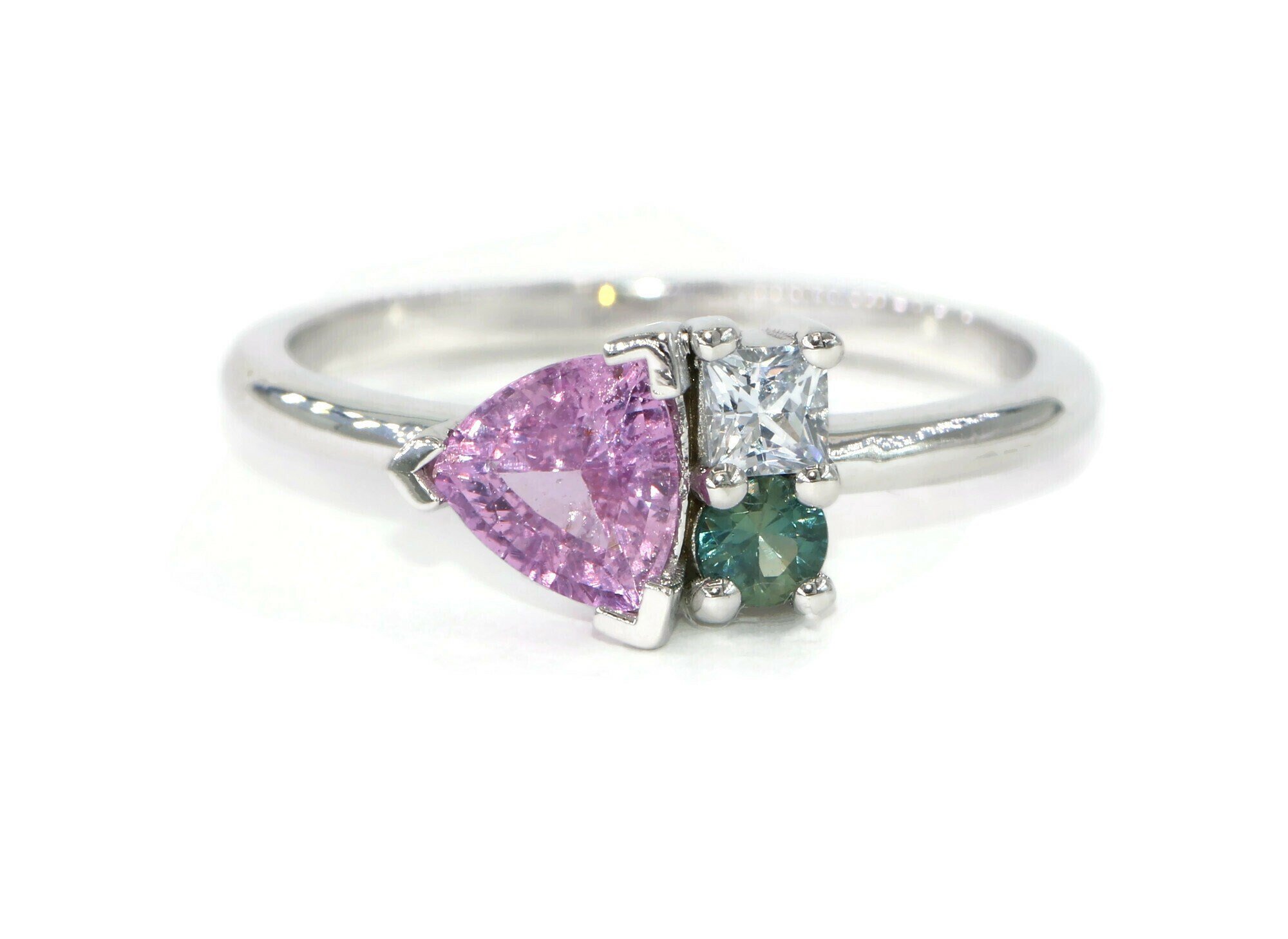 Custom Made Ombre Pink Trillion Sapphire Cluster Ring