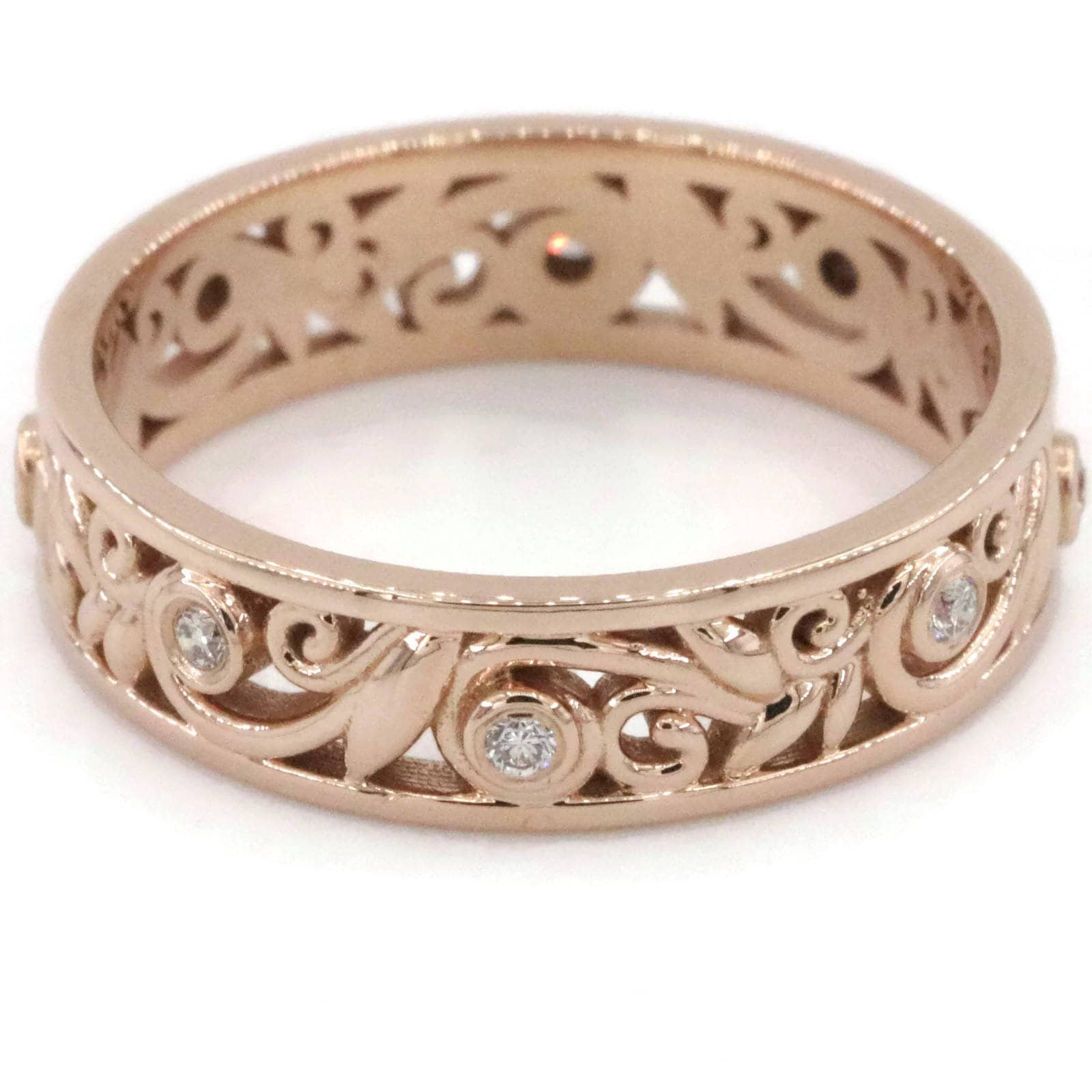 Vine Leaf Filigree Scroll Pattern Natural Diamond Wedding Ring