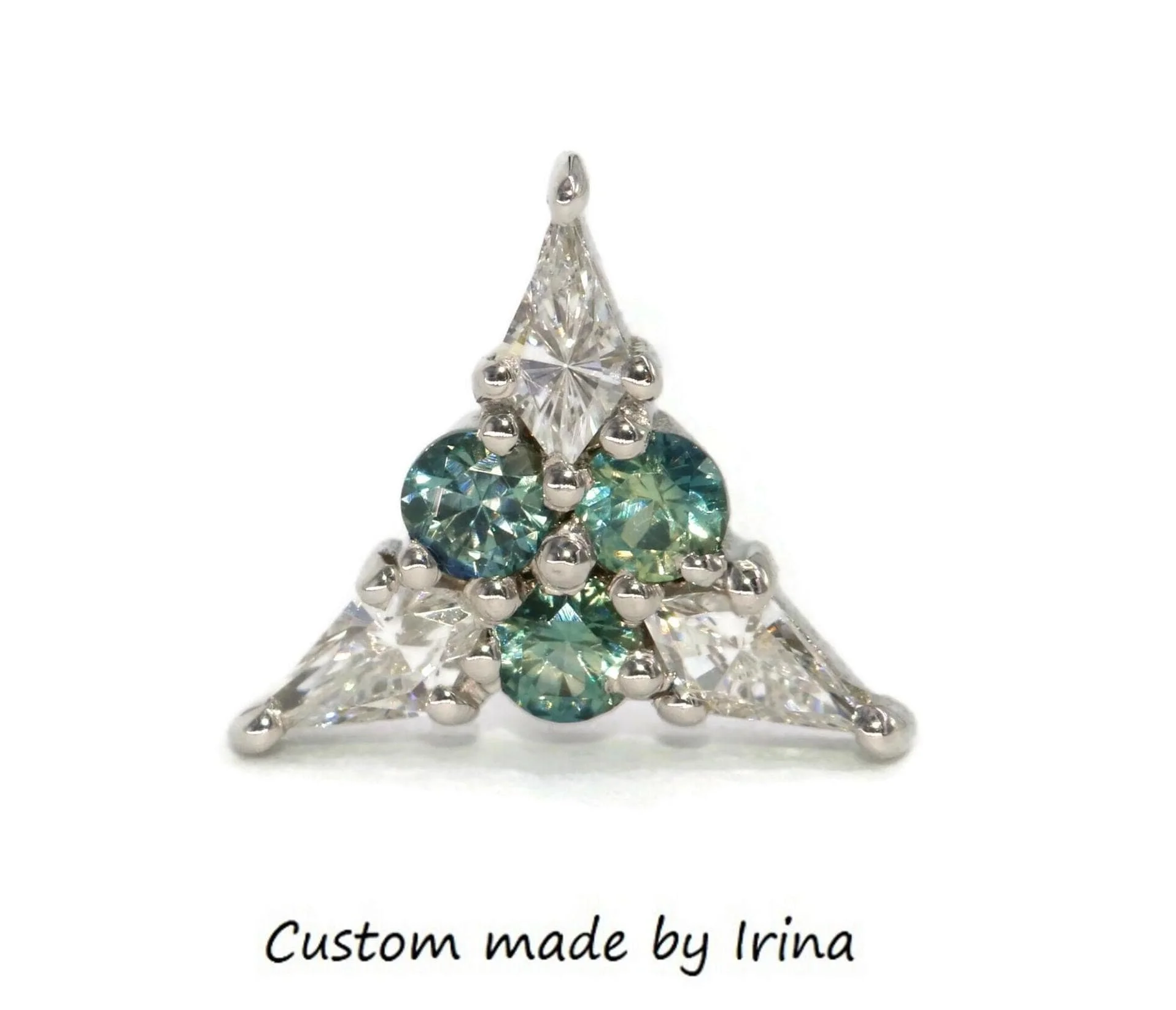 Kite Natural Diamonds + Natural Sapphires Triangle Stud Earrings 14k Solid Gold Custom Made