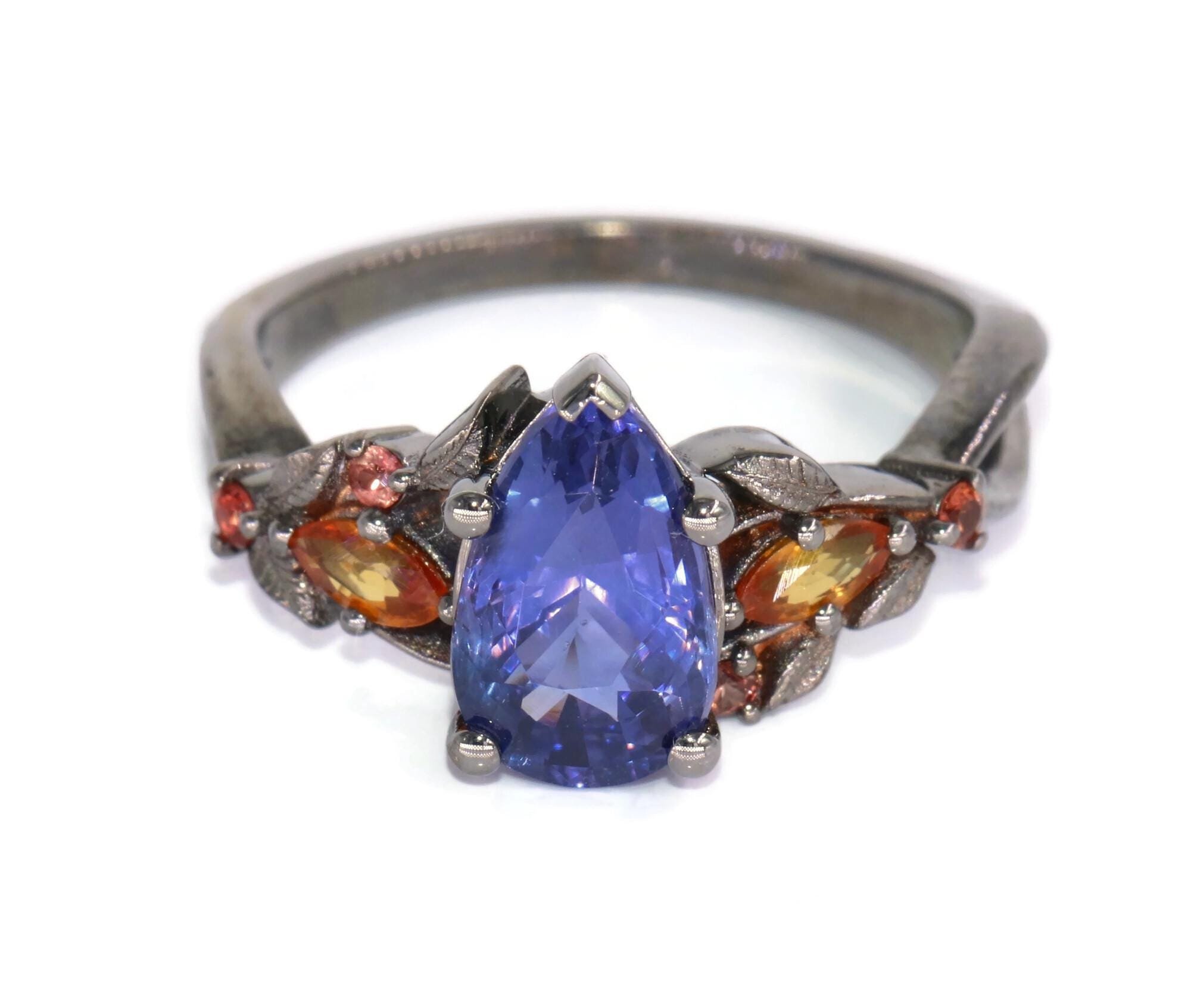 GIA Certified 2 ct Purple Natural Sapphire Vine Leaf Engagement Ring