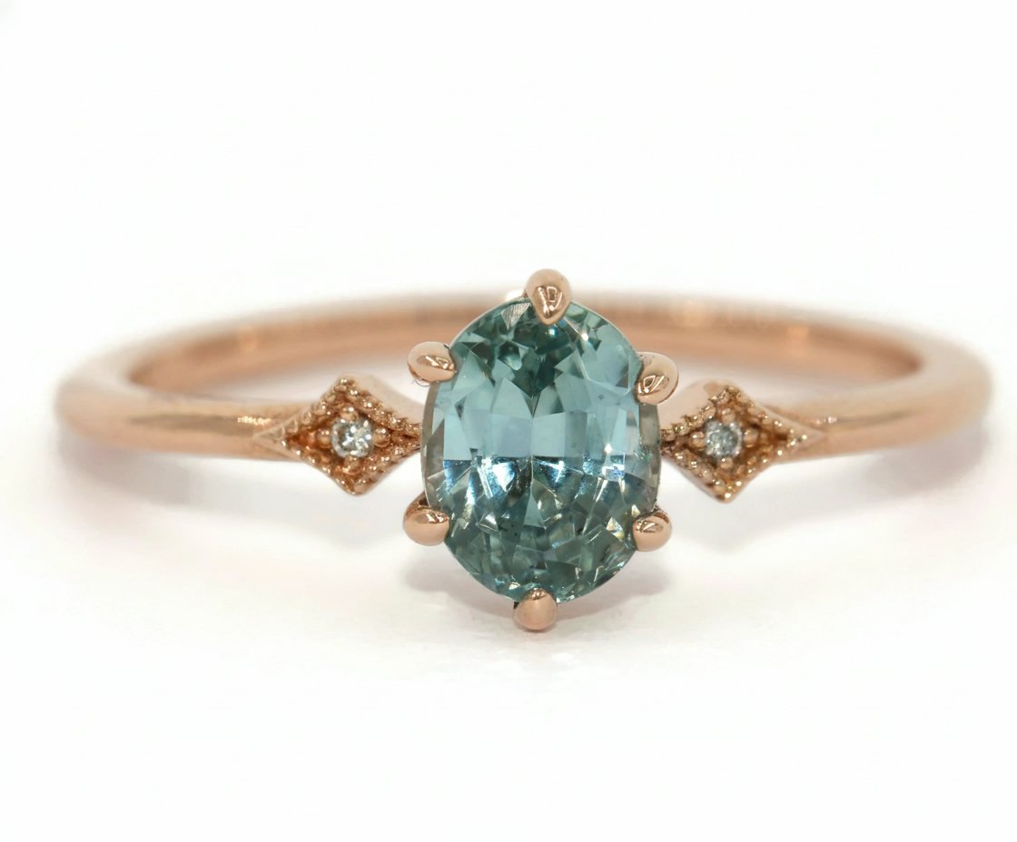 Edwardian Inspired Oval Unheated Montana Sapphire Engagement Ring