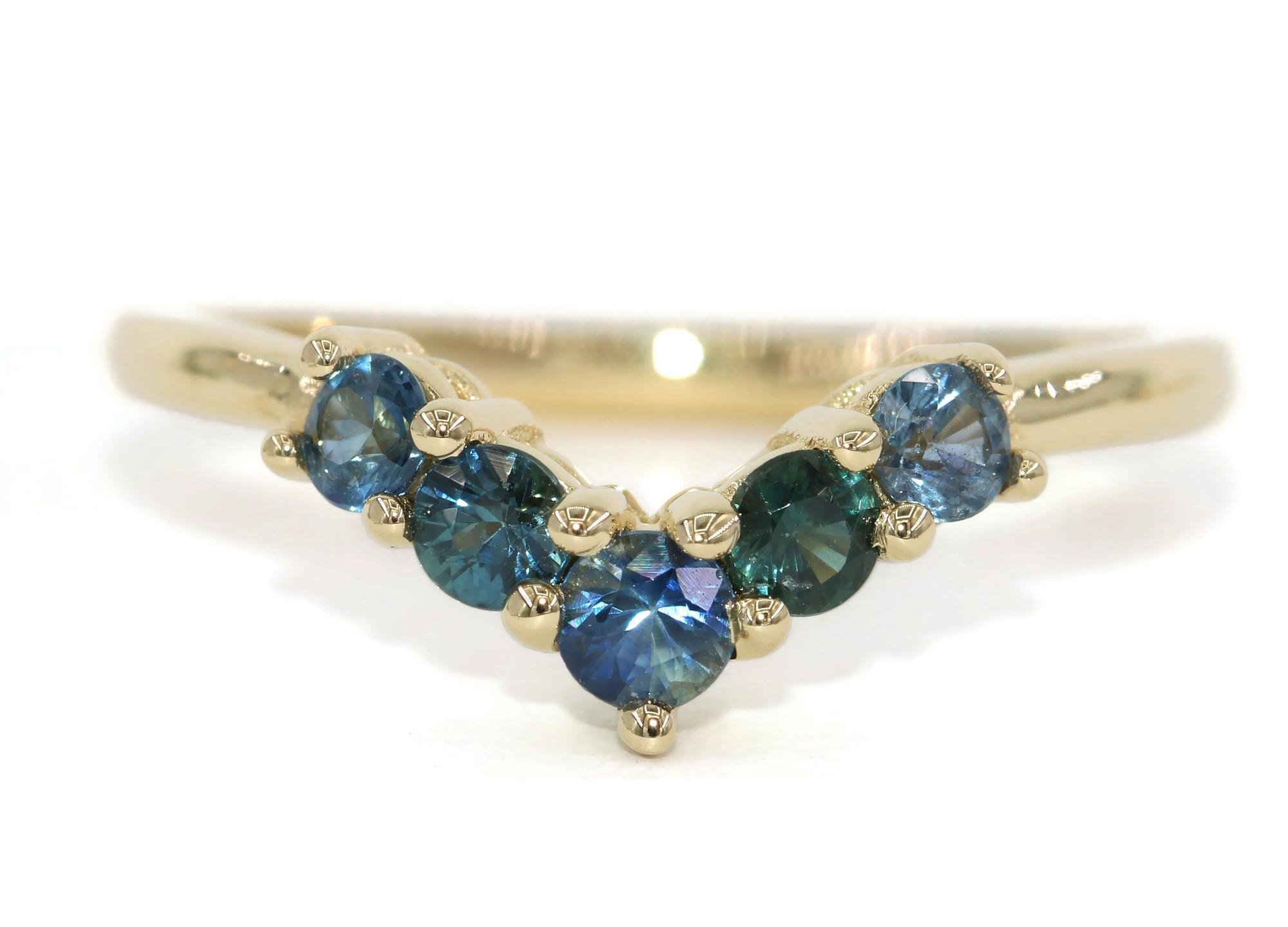 Green Blue Ombre Natural Sapphires Cluster Nesting Flair Wedding Ring