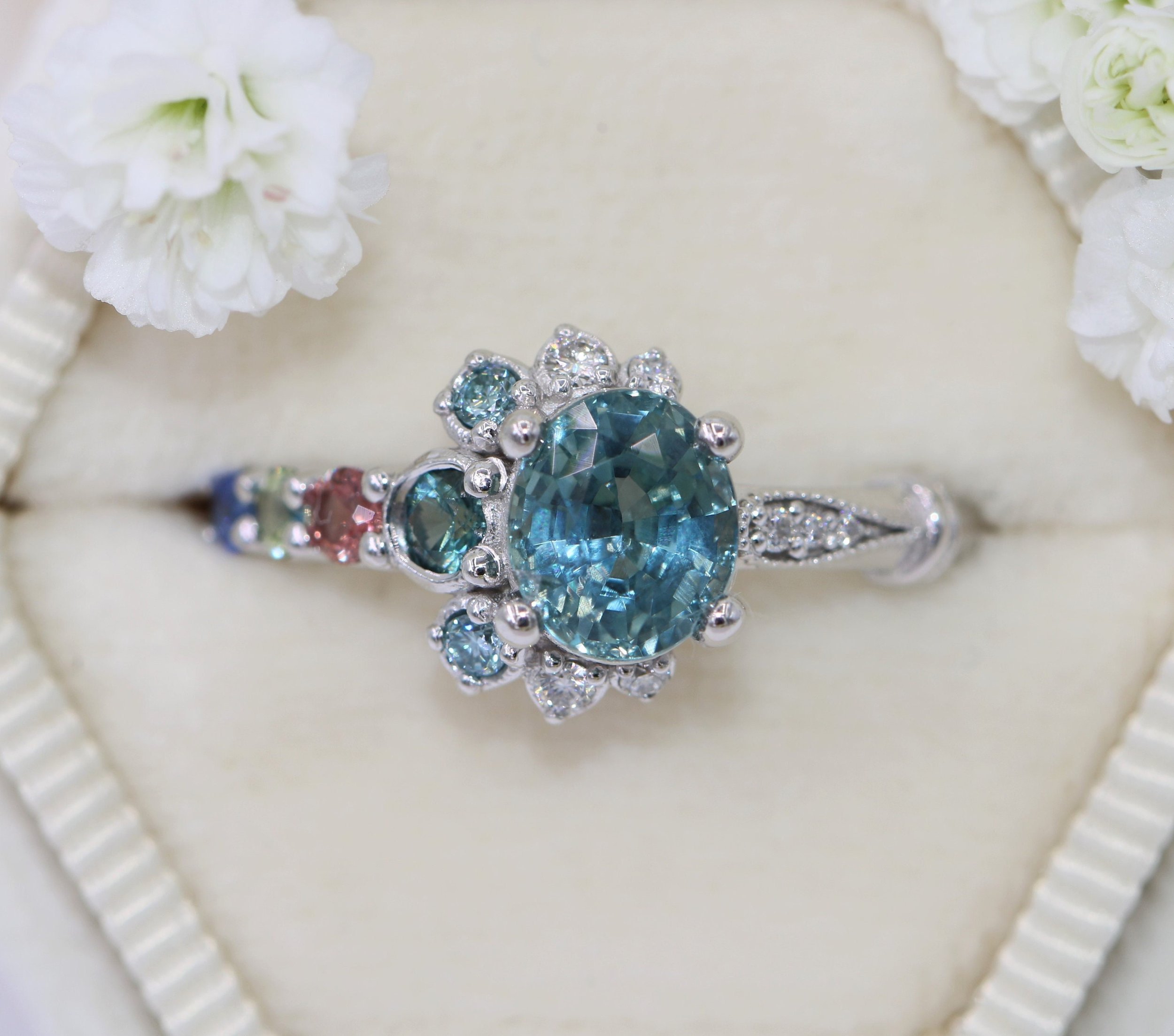 Ombre Crescent Halo Custom Made Engagement Ring Setting ONLY