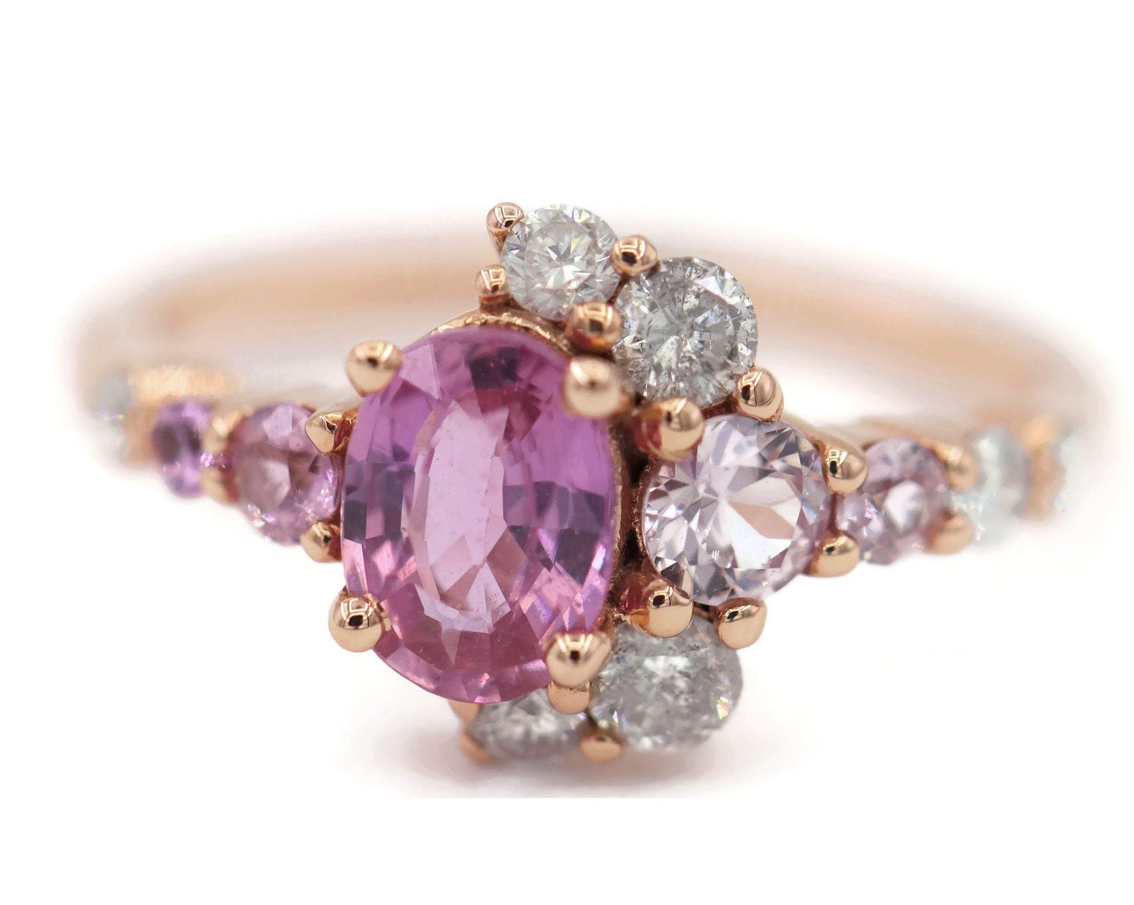 Oval 1 ct Pink Natural Sapphire Ombré Crescent Cluster