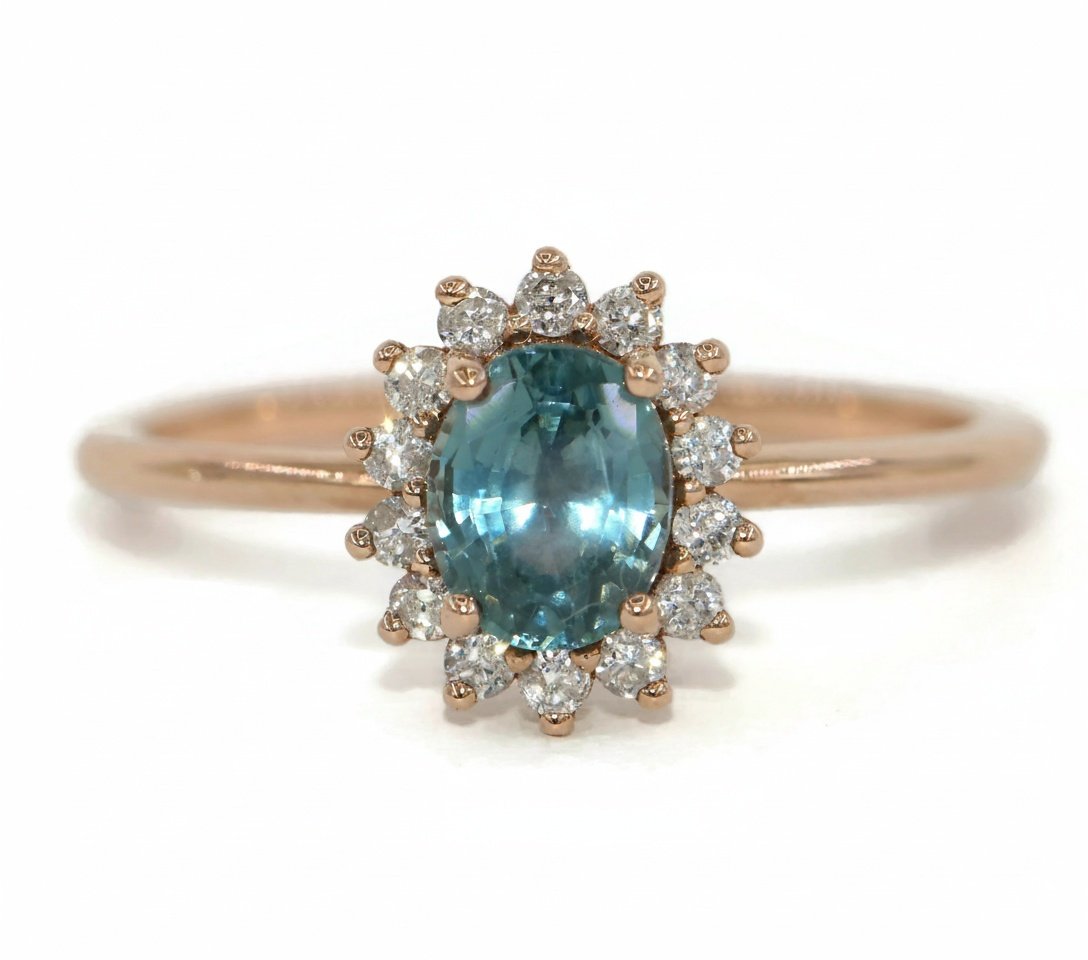 Teal Blue Oval Natural Montana Sapphire Engagement Ring